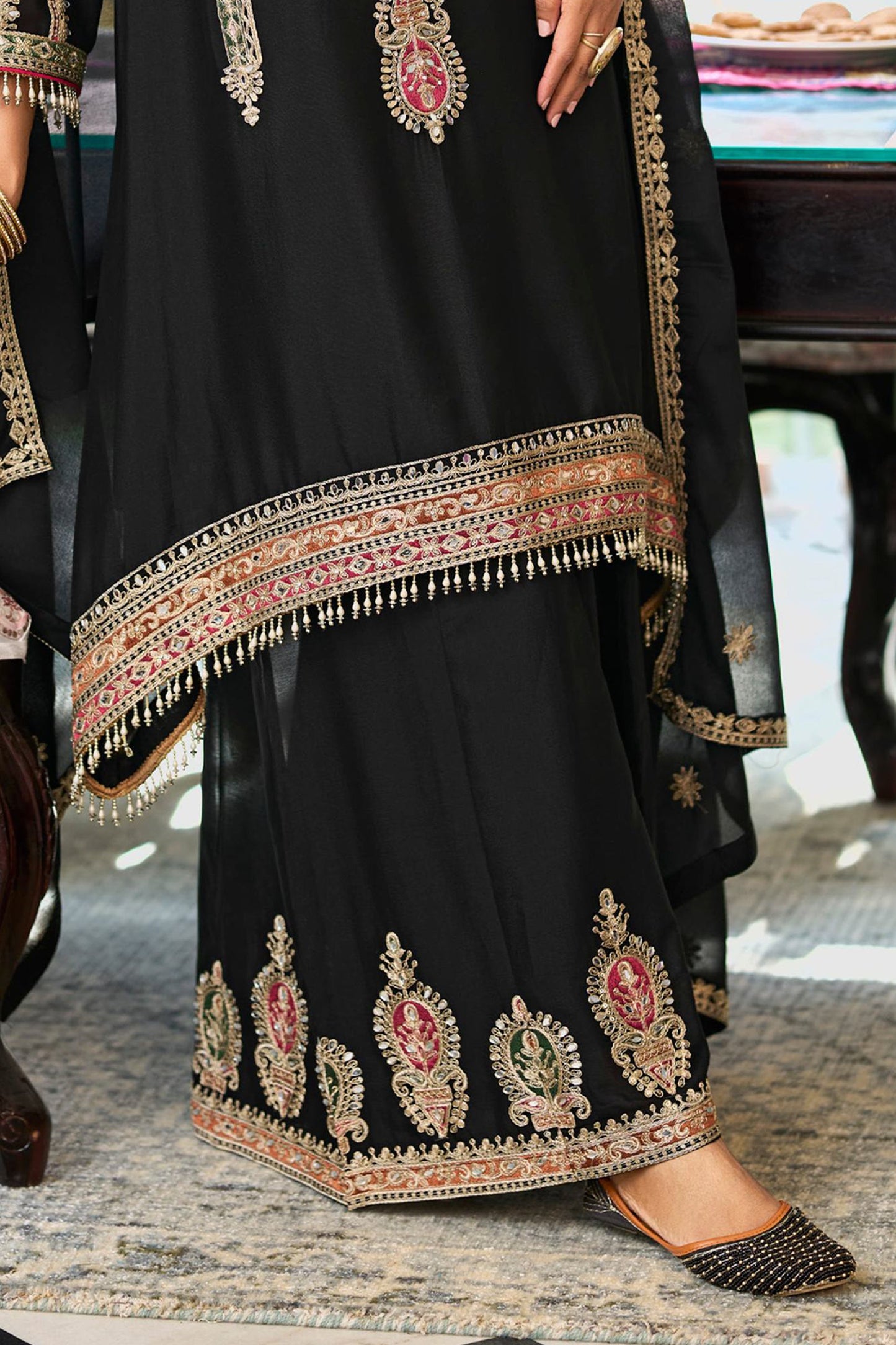 Black Readymade Embroidered Chinon Suit-SAR12005_5_SareeButa.com