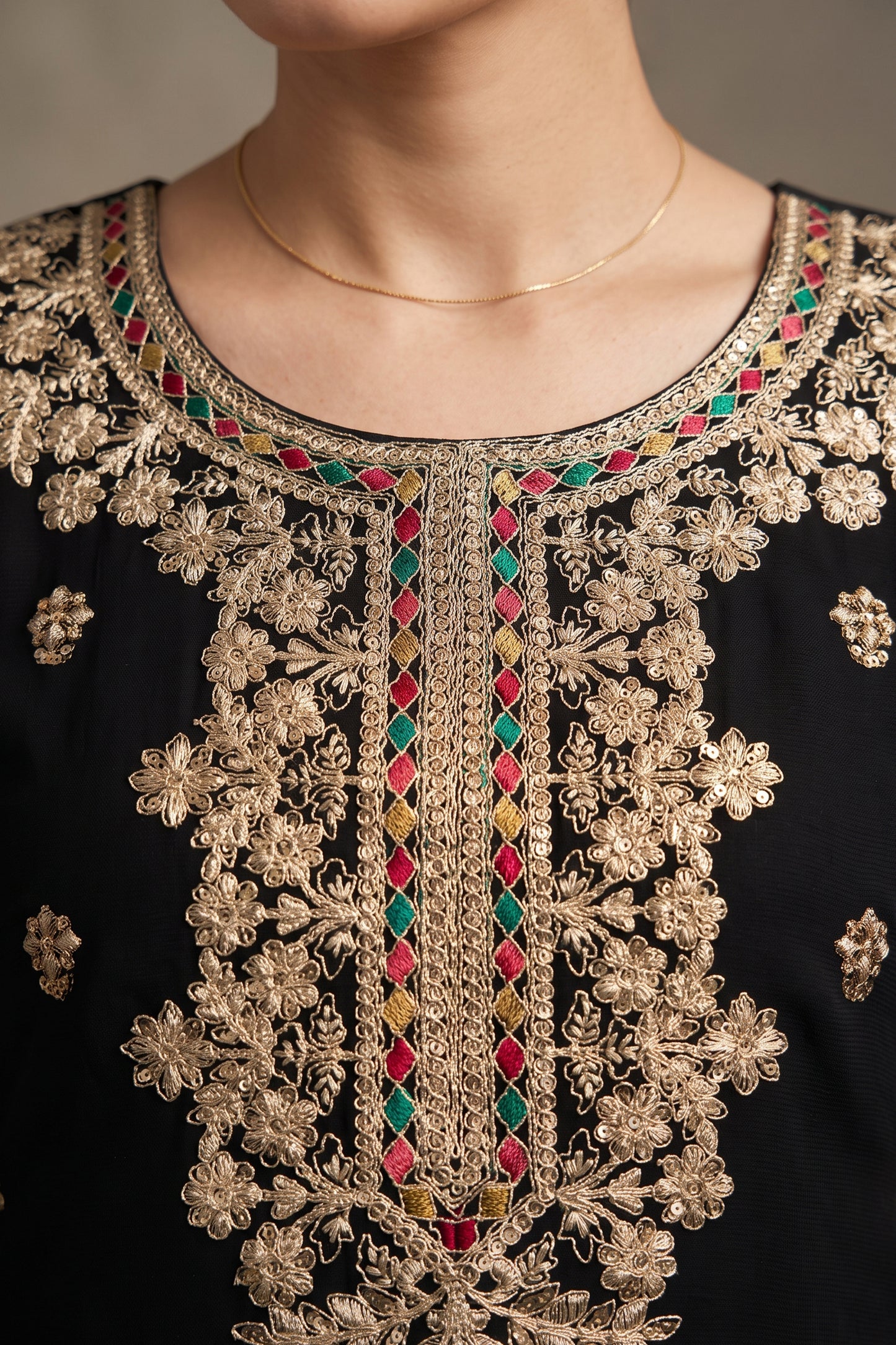 Black Readymade Embroidered Chinon Suit-SAR12986_3_SareeButa.com