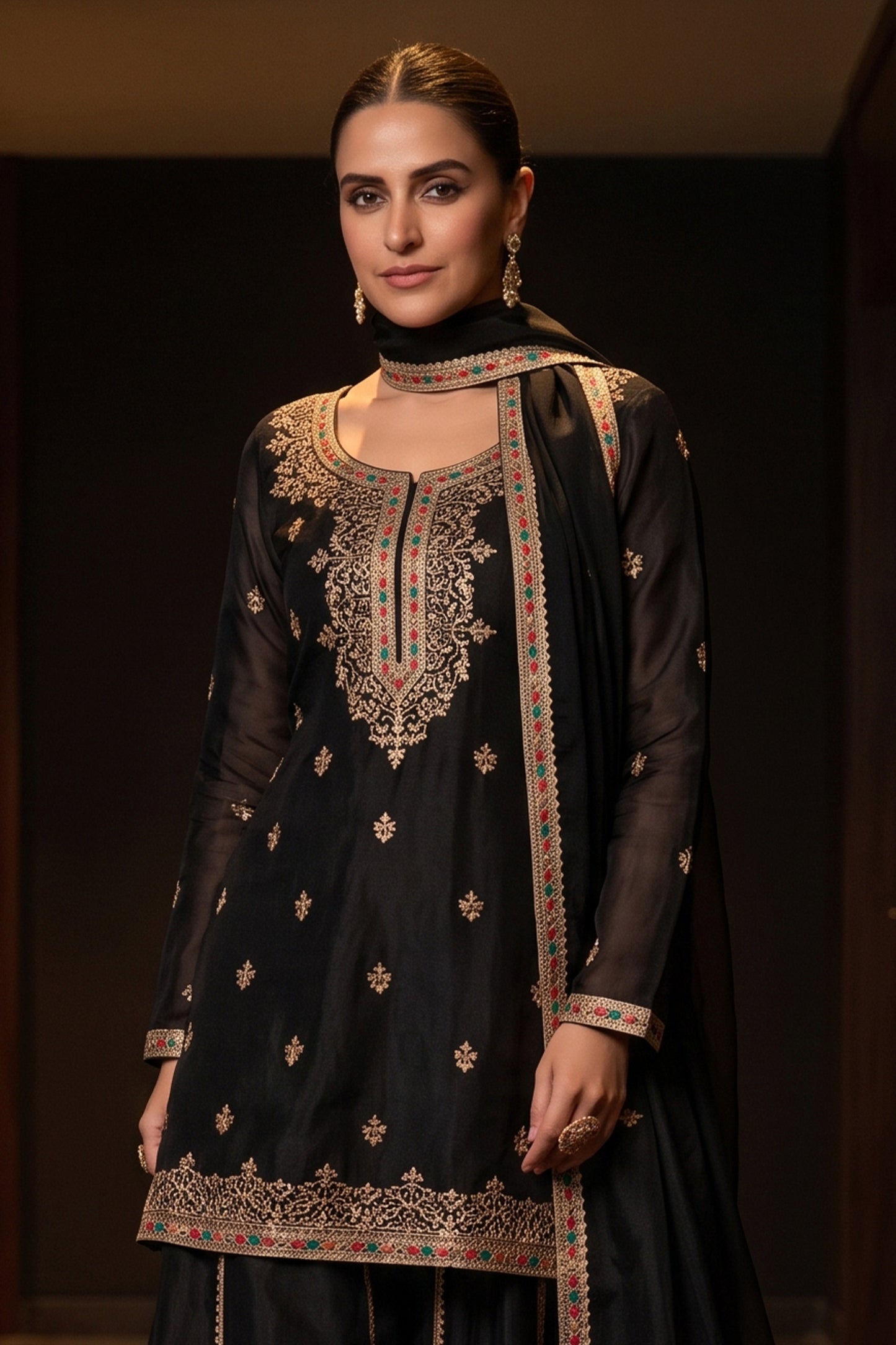 Black Readymade Embroidered Chinon Suit-SAR12986_7_SareeButa.com