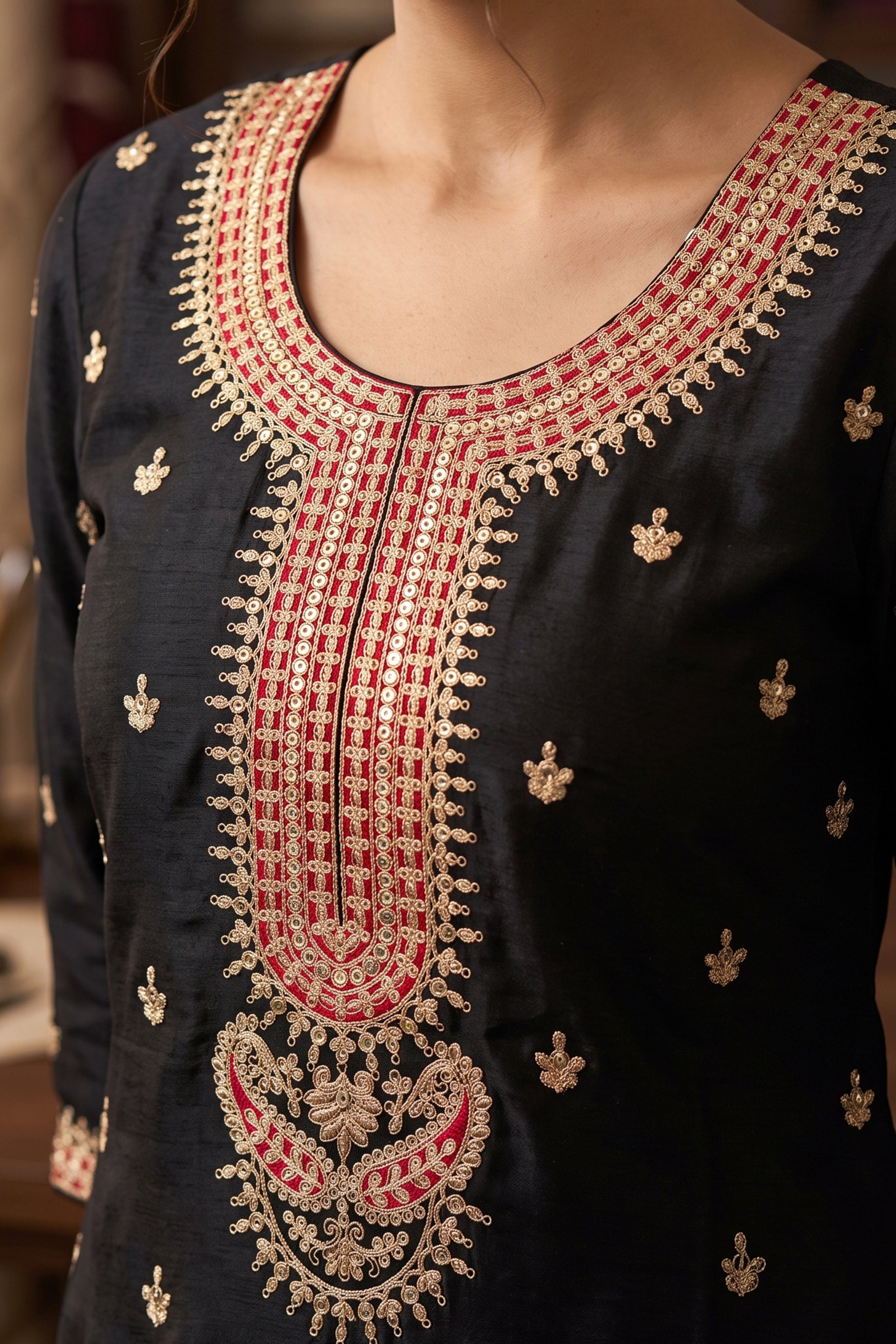 Black Readymade Embroidered Chinon Suit-SAR12989_3_SareeButa.com
