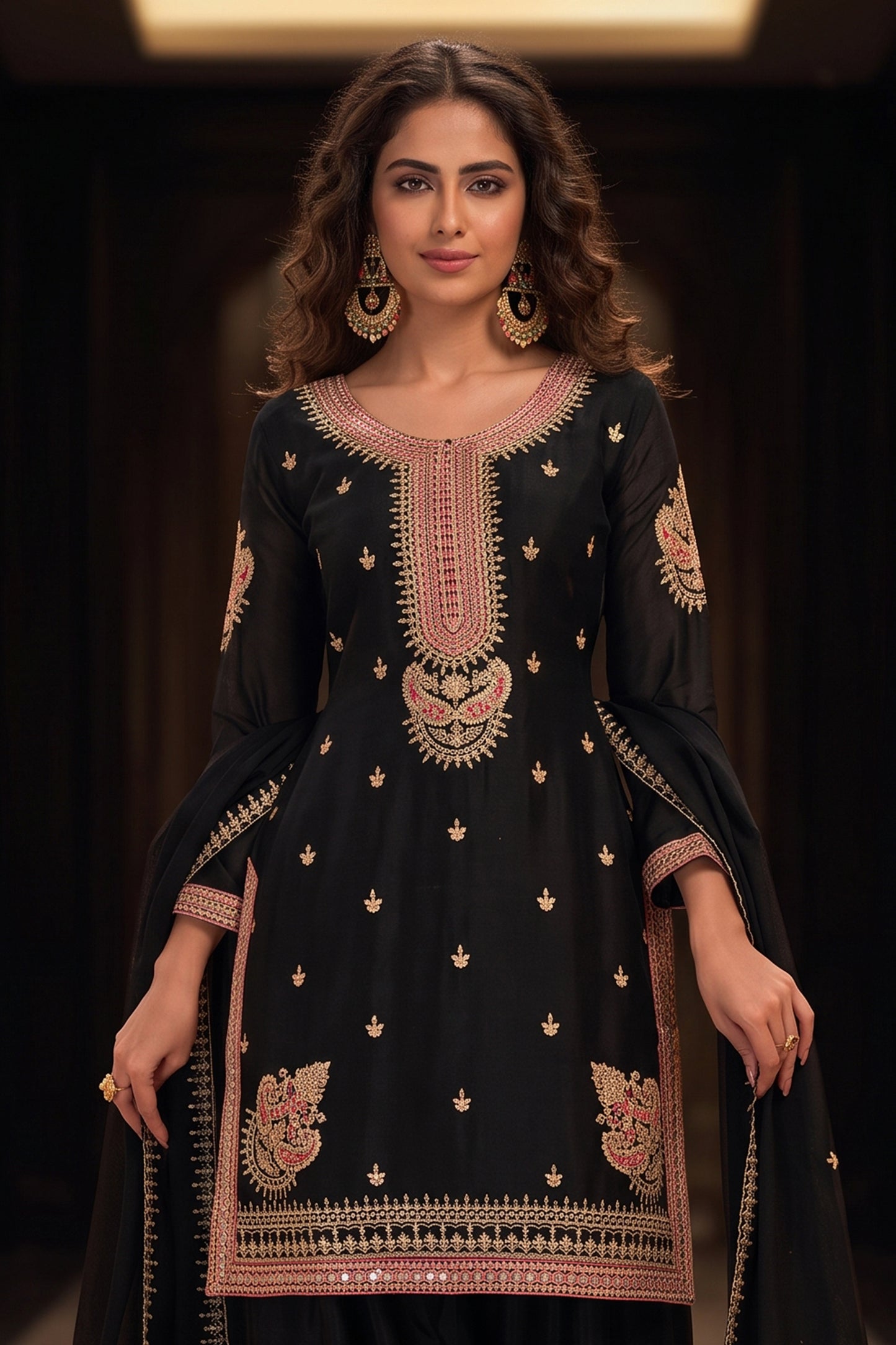 Black Readymade Embroidered Chinon Suit-SAR12989_7_SareeButa.com