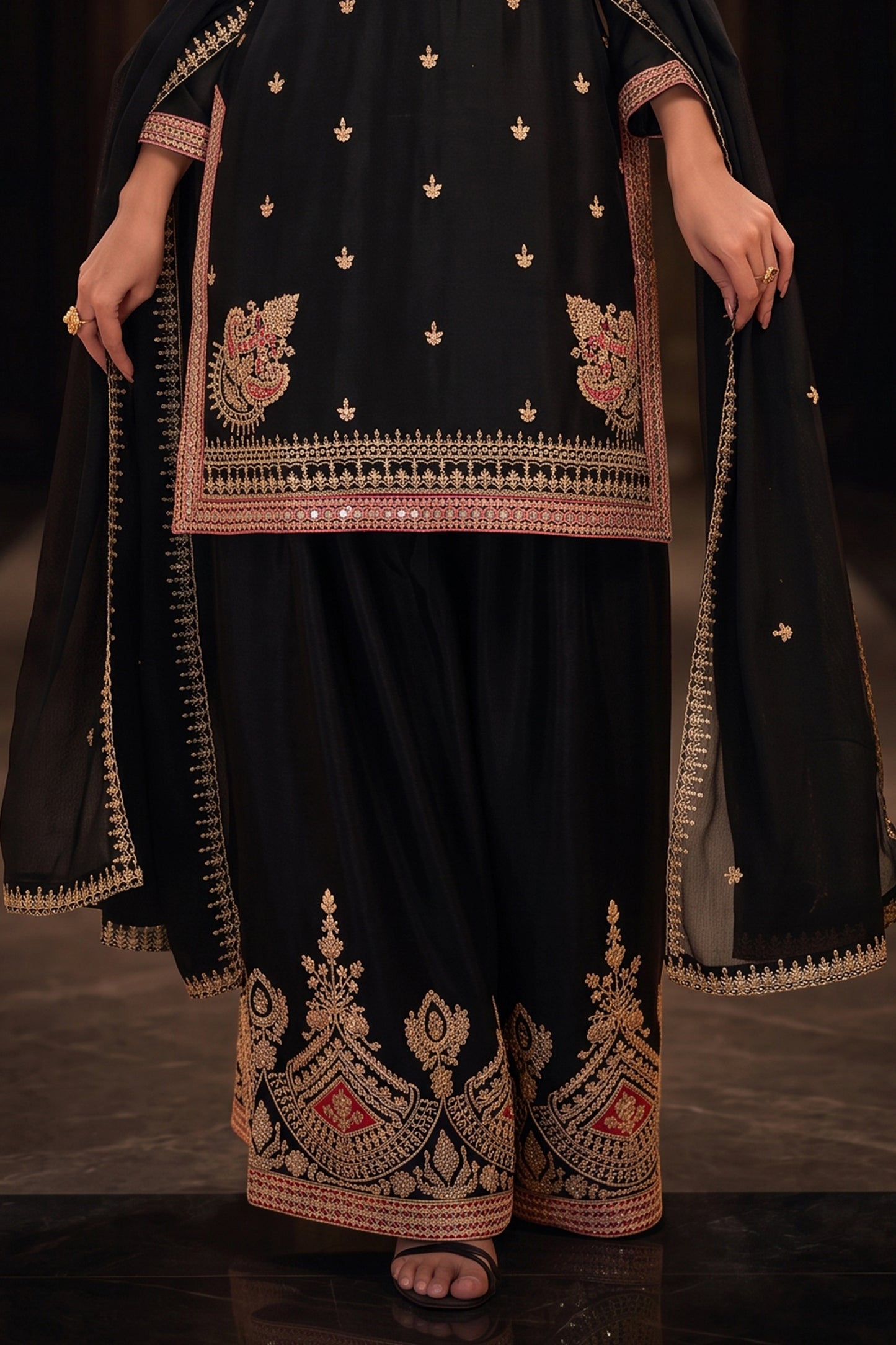 Black Readymade Embroidered Chinon Suit-SAR12989_8_SareeButa.com