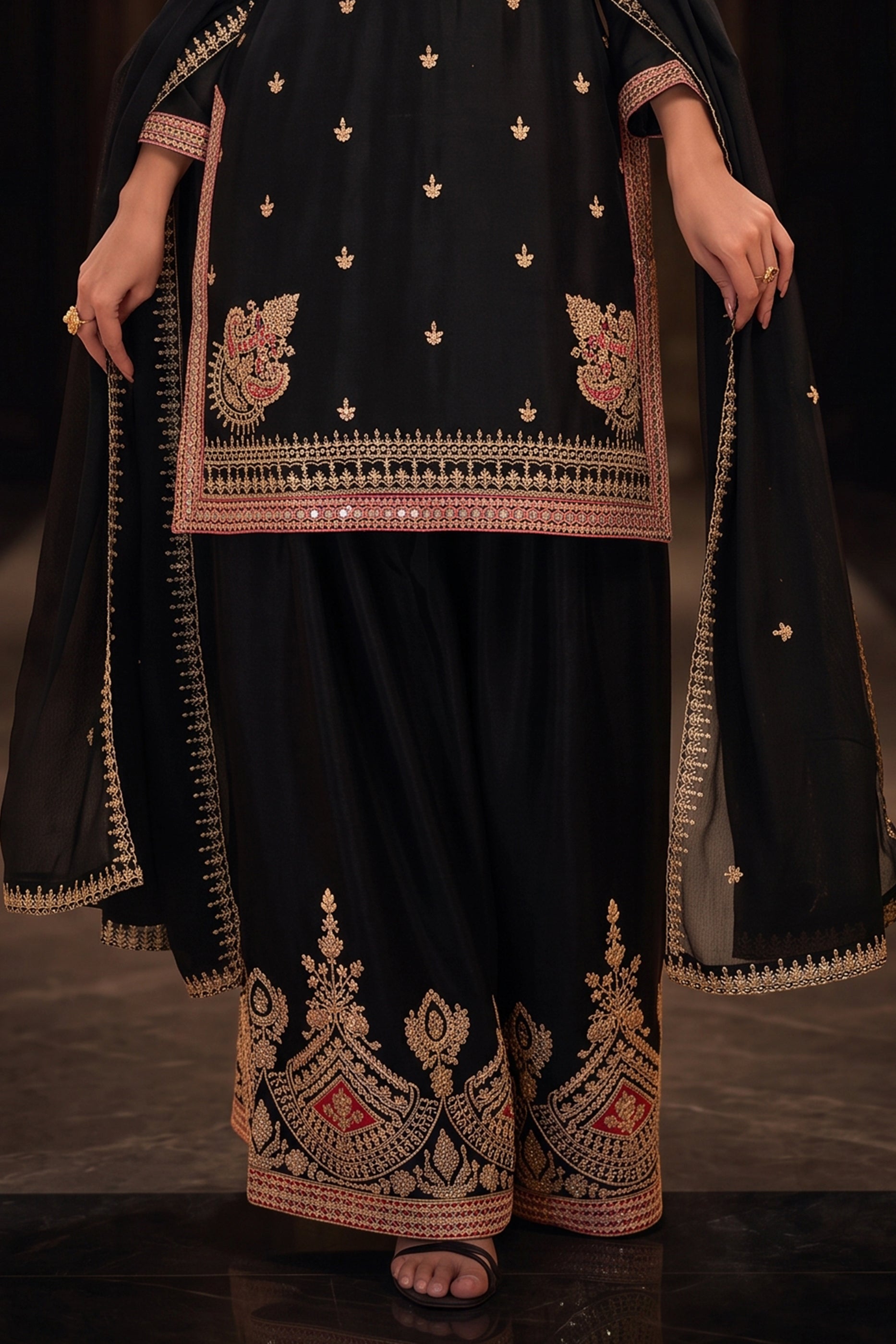 Black Readymade Embroidered Chinon Suit-SAR12989_8_SareeButa.com