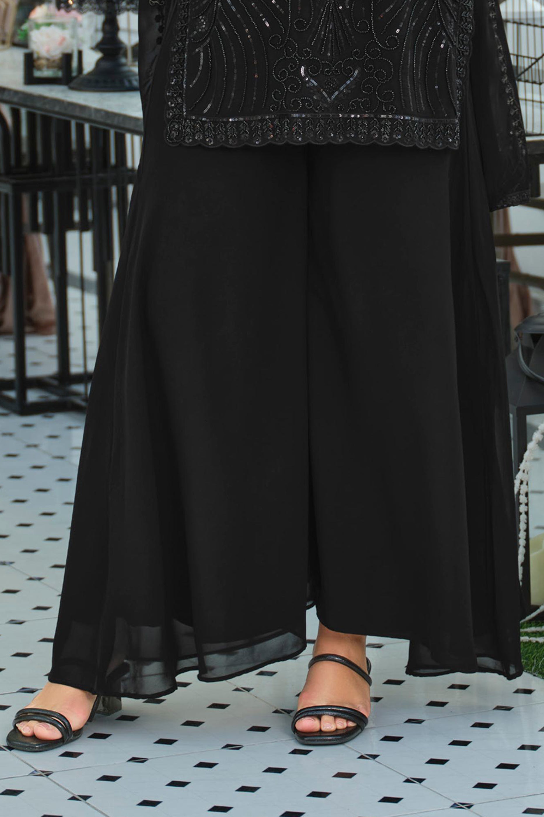 Black Readymade Embroidered Georgette Palazzo Suit-SAR11731_5_SareeButa.com