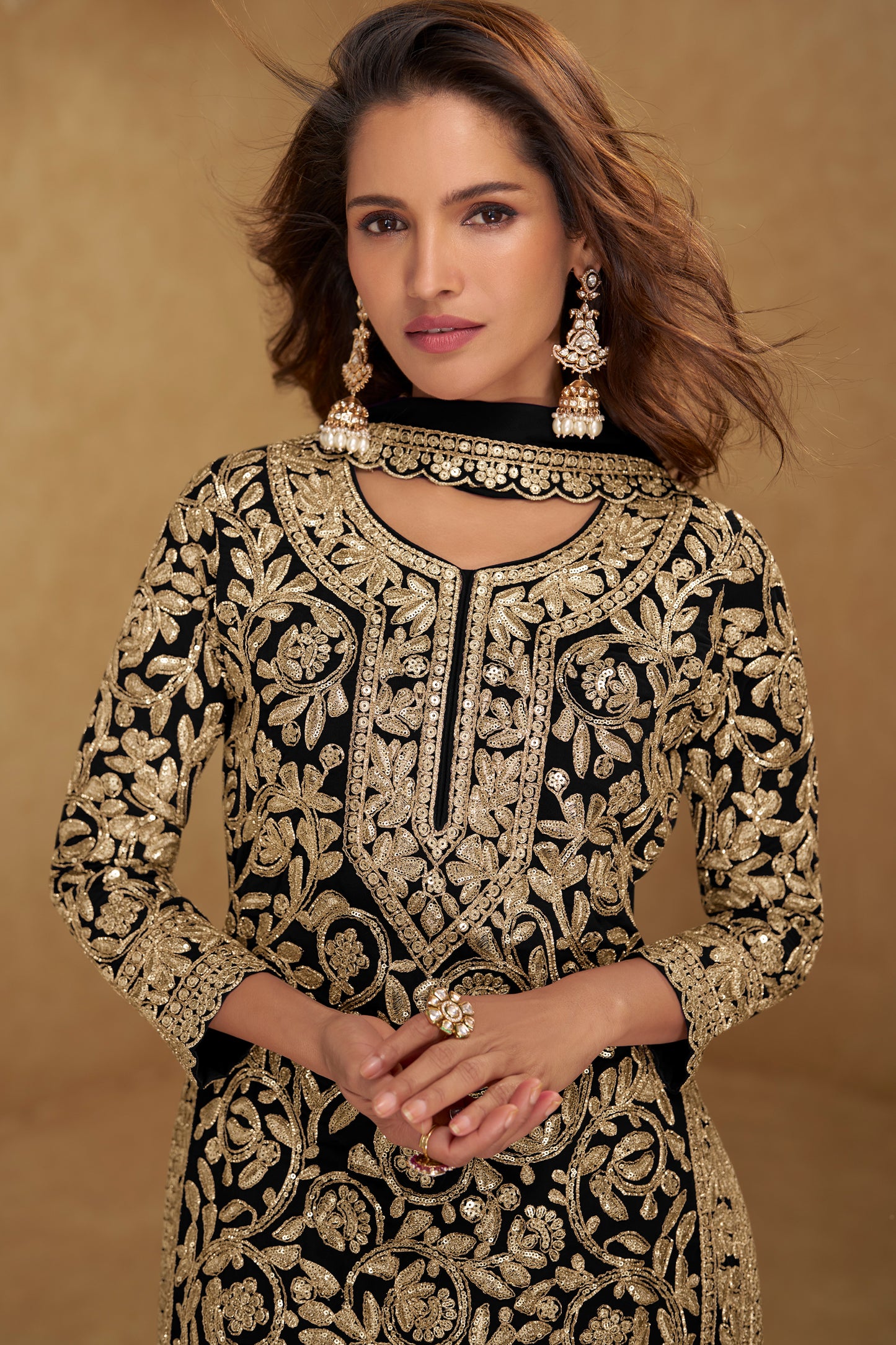 Black Readymade Embroidered Georgette Suit-SAR12207_2_SareeButa.com