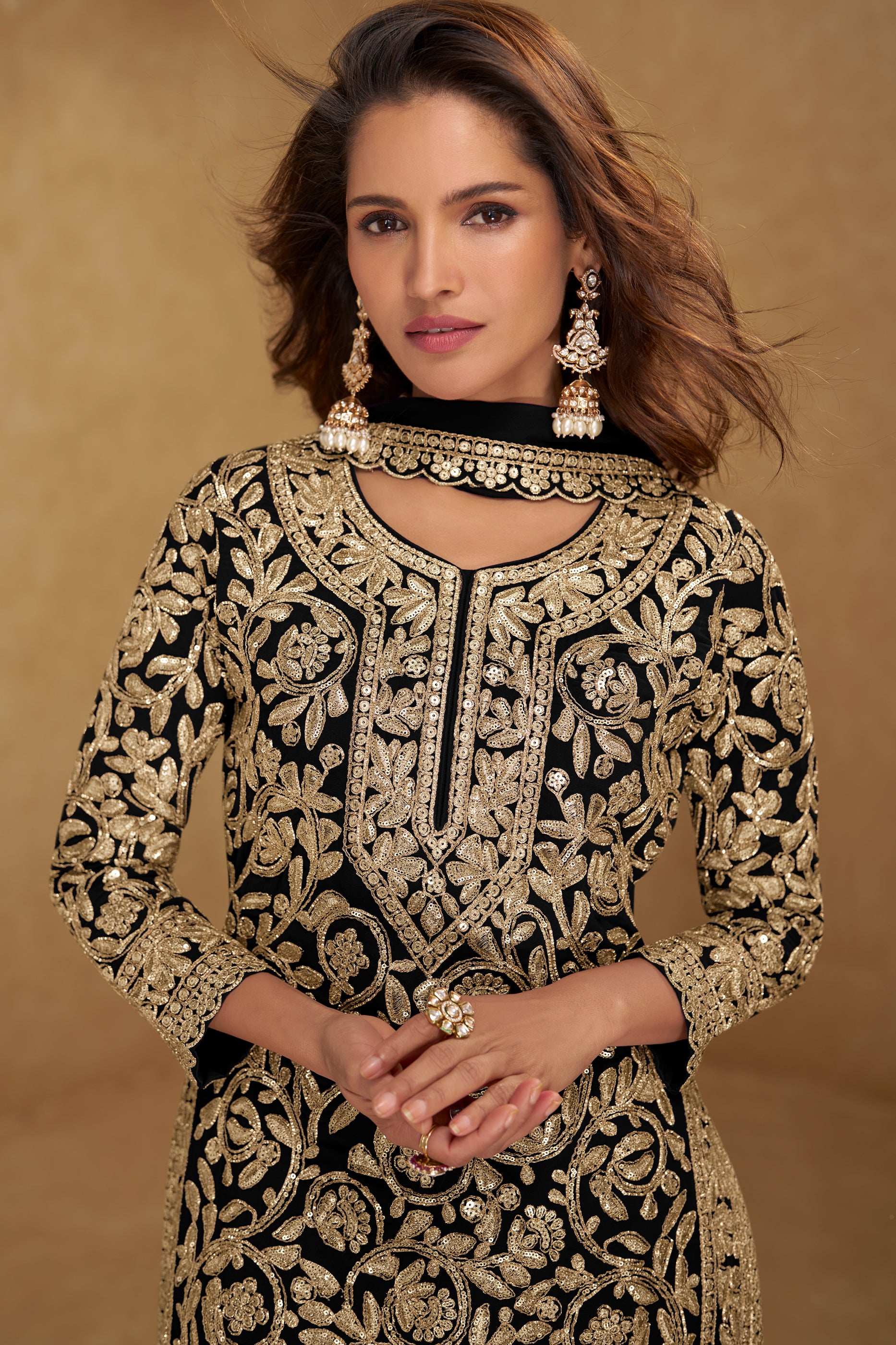 Black Readymade Embroidered Georgette Suit-SAR12207_2_SareeButa.com
