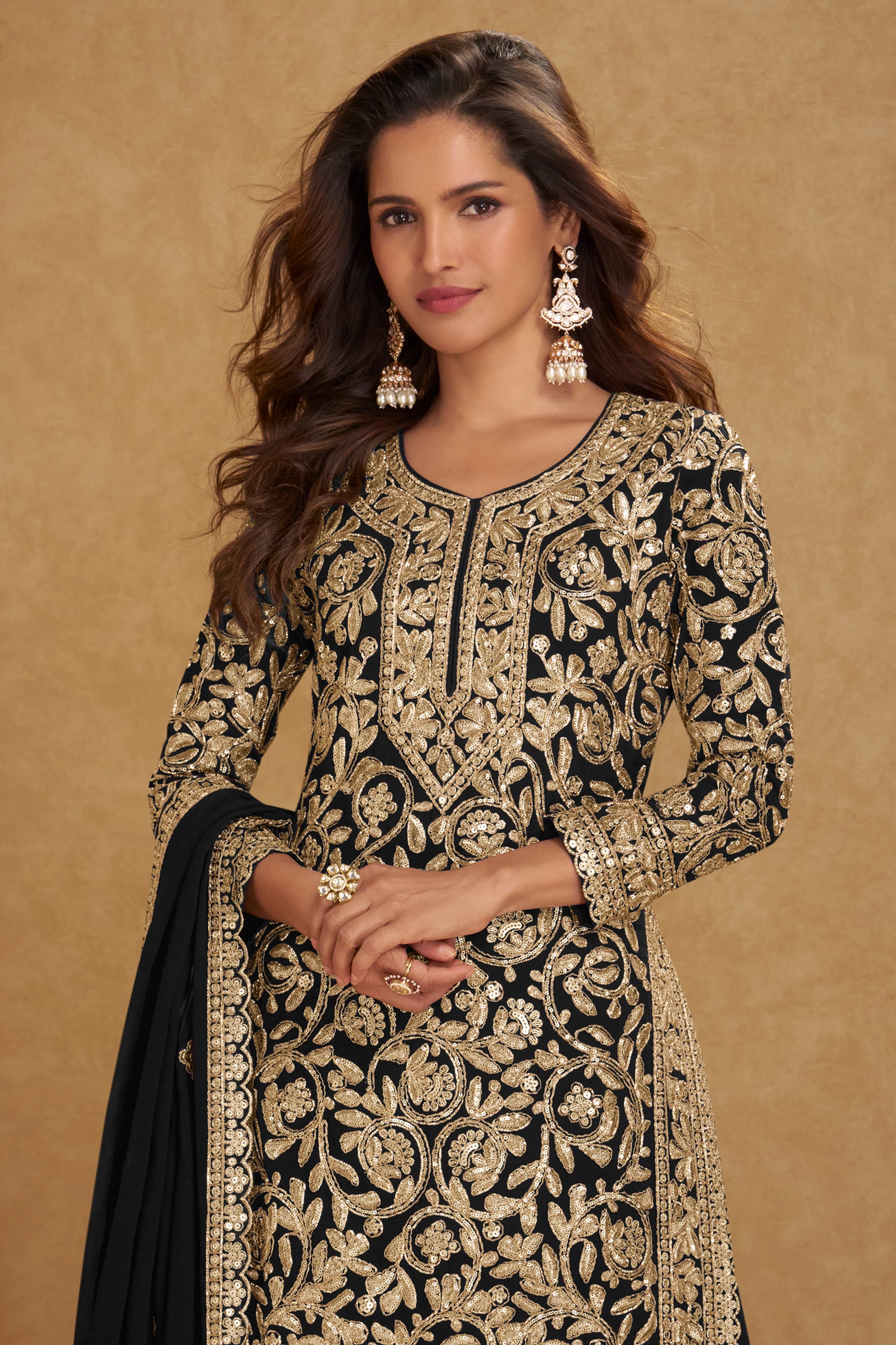Black Readymade Embroidered Georgette Suit-SAR12207_3_SareeButa.com