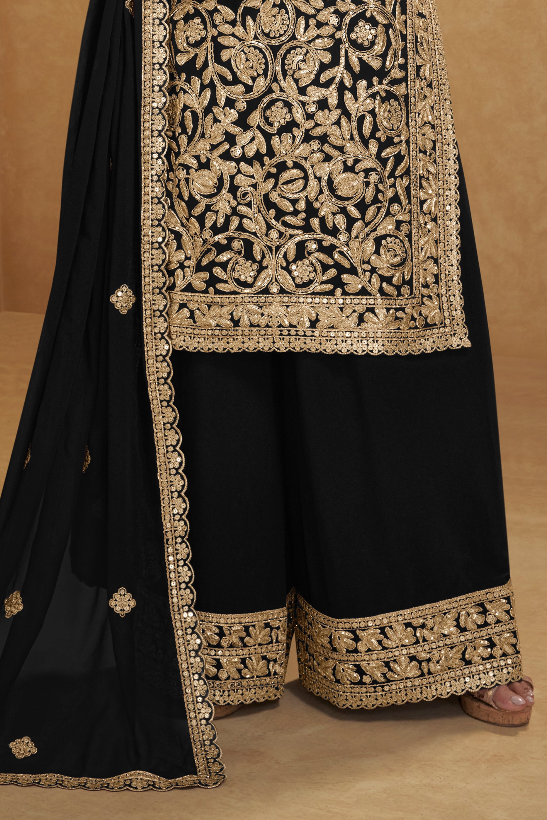 Black Readymade Embroidered Georgette Suit-SAR12207_4_SareeButa.com