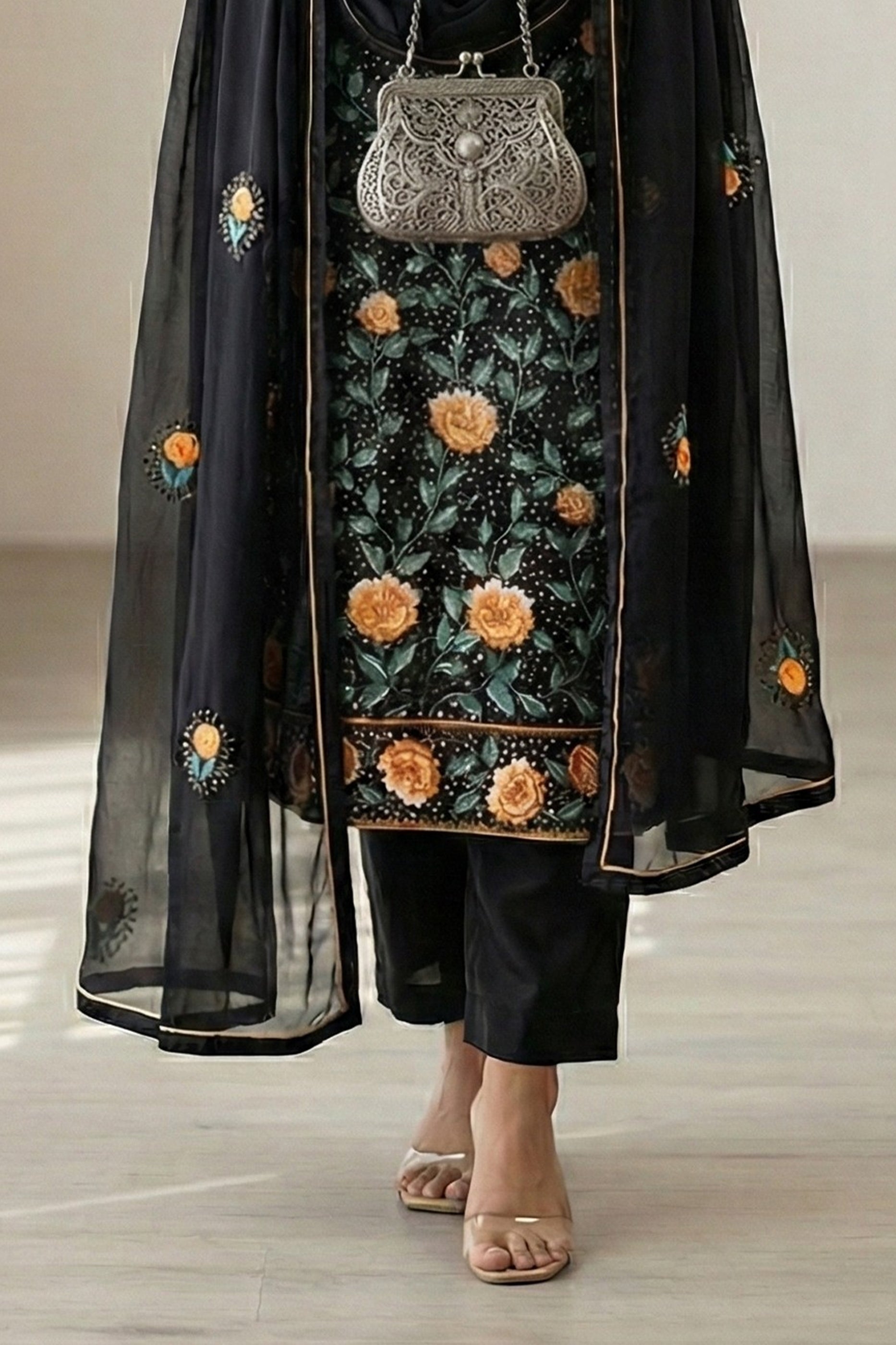 Black Readymade Embroidered Georgette Suit-SAR12761_4_SareeButa.com