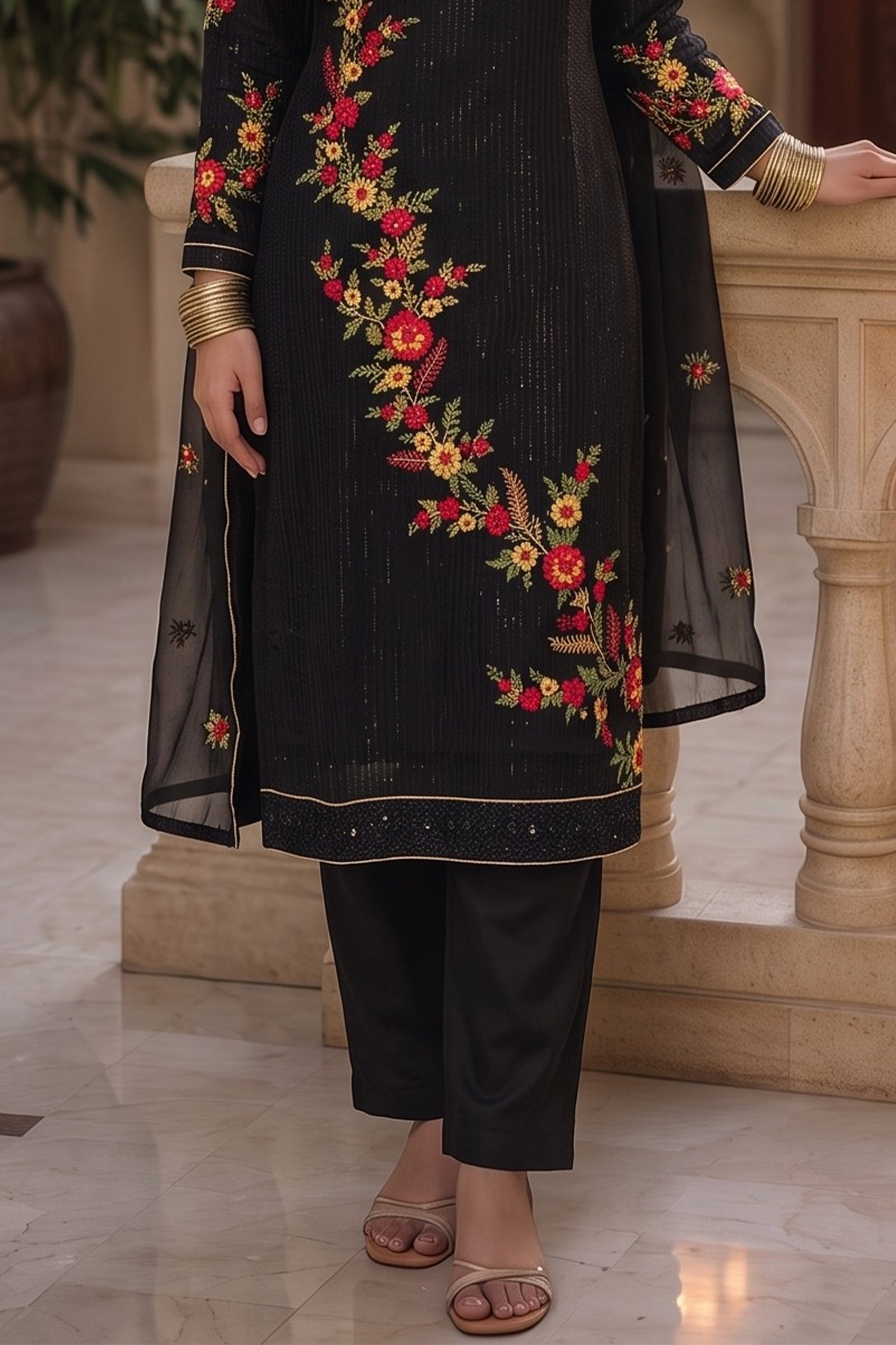 Black Readymade Embroidered Georgette Suit-SAR13126_4_SareeButa.com