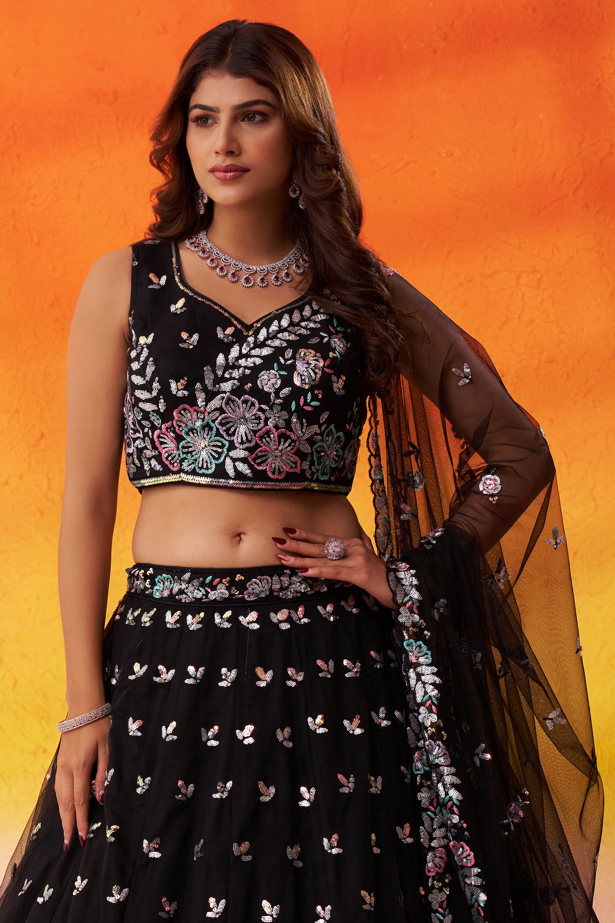 Black Readymade Embroidered Net Lehenga-SAR12894_6_SareeButa.com