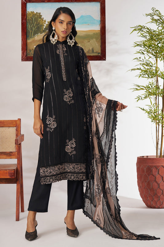 Black Readymade Embroidered Organza Suit-SAR11658_1_SareeButa.com