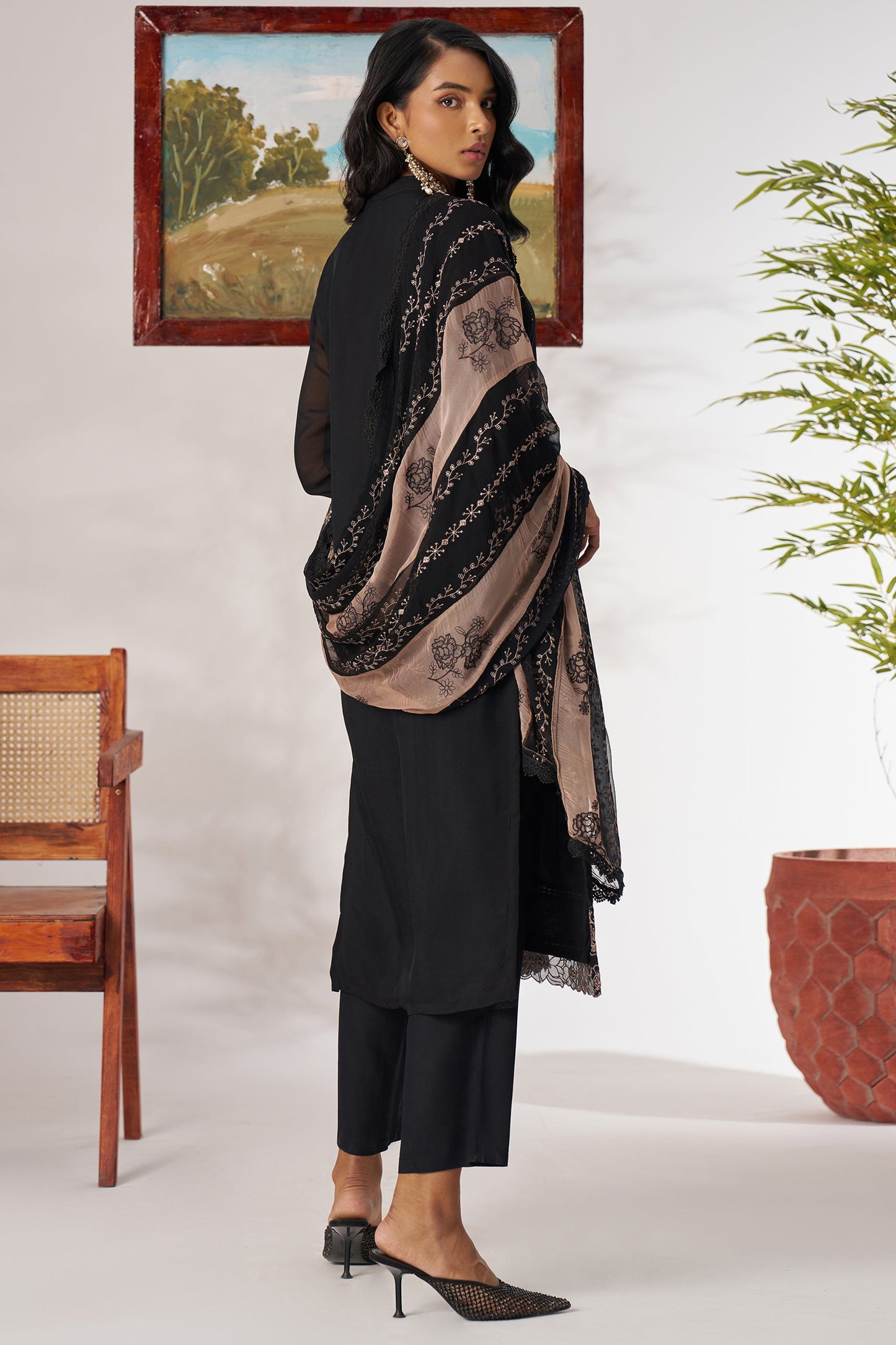 Black Readymade Embroidered Organza Suit-SAR11658_3_SareeButa.com