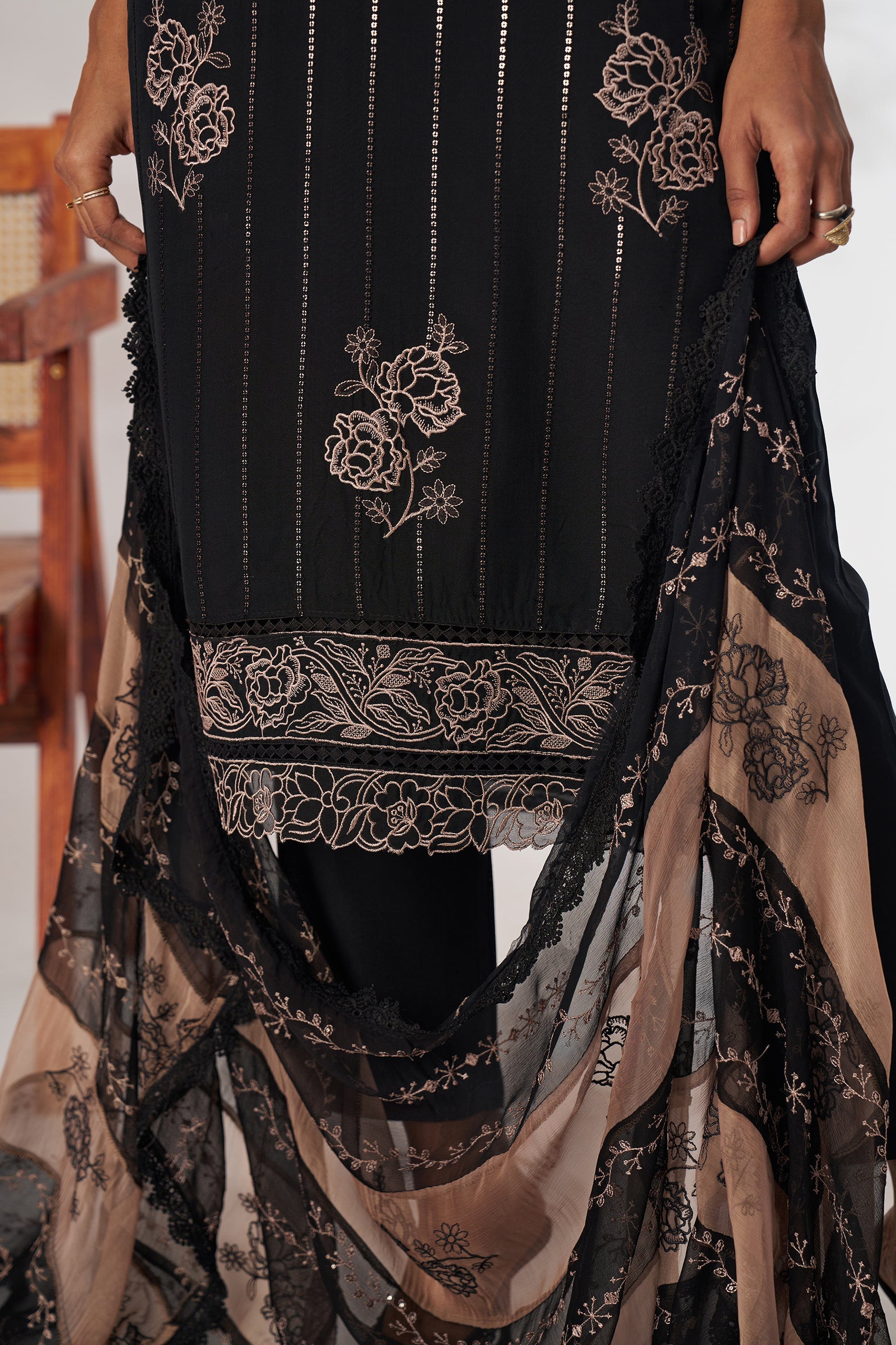Black Readymade Embroidered Organza Suit-SAR11658_4_SareeButa.com