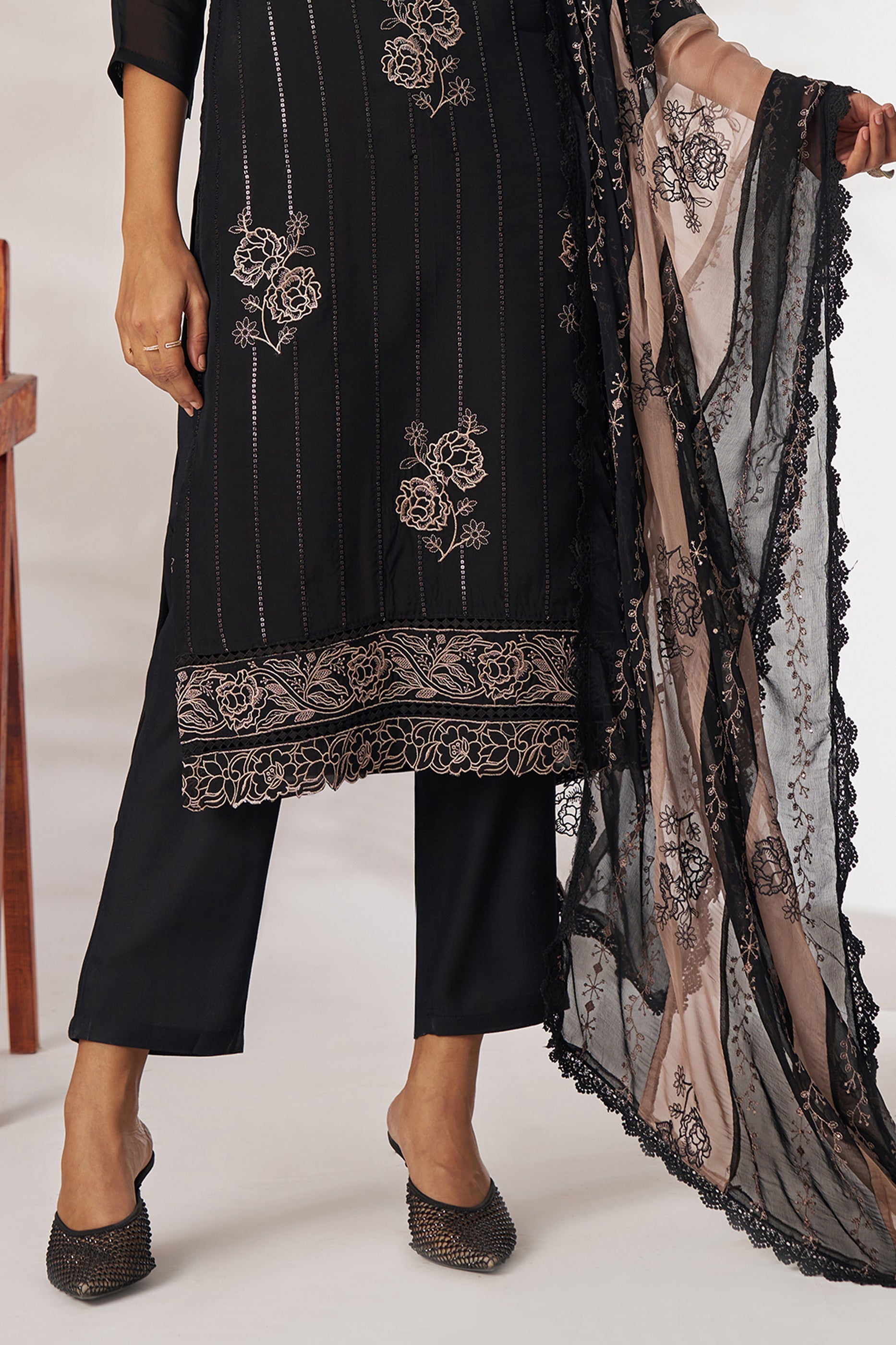 Black Readymade Embroidered Organza Suit-SAR11658_5_SareeButa.com