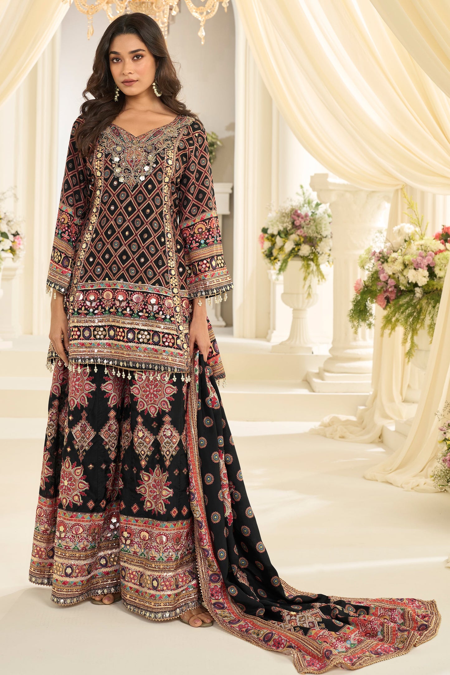 Black Readymade Embroidered Satin Silk Suit-SAR12113_4_SareeButa.com