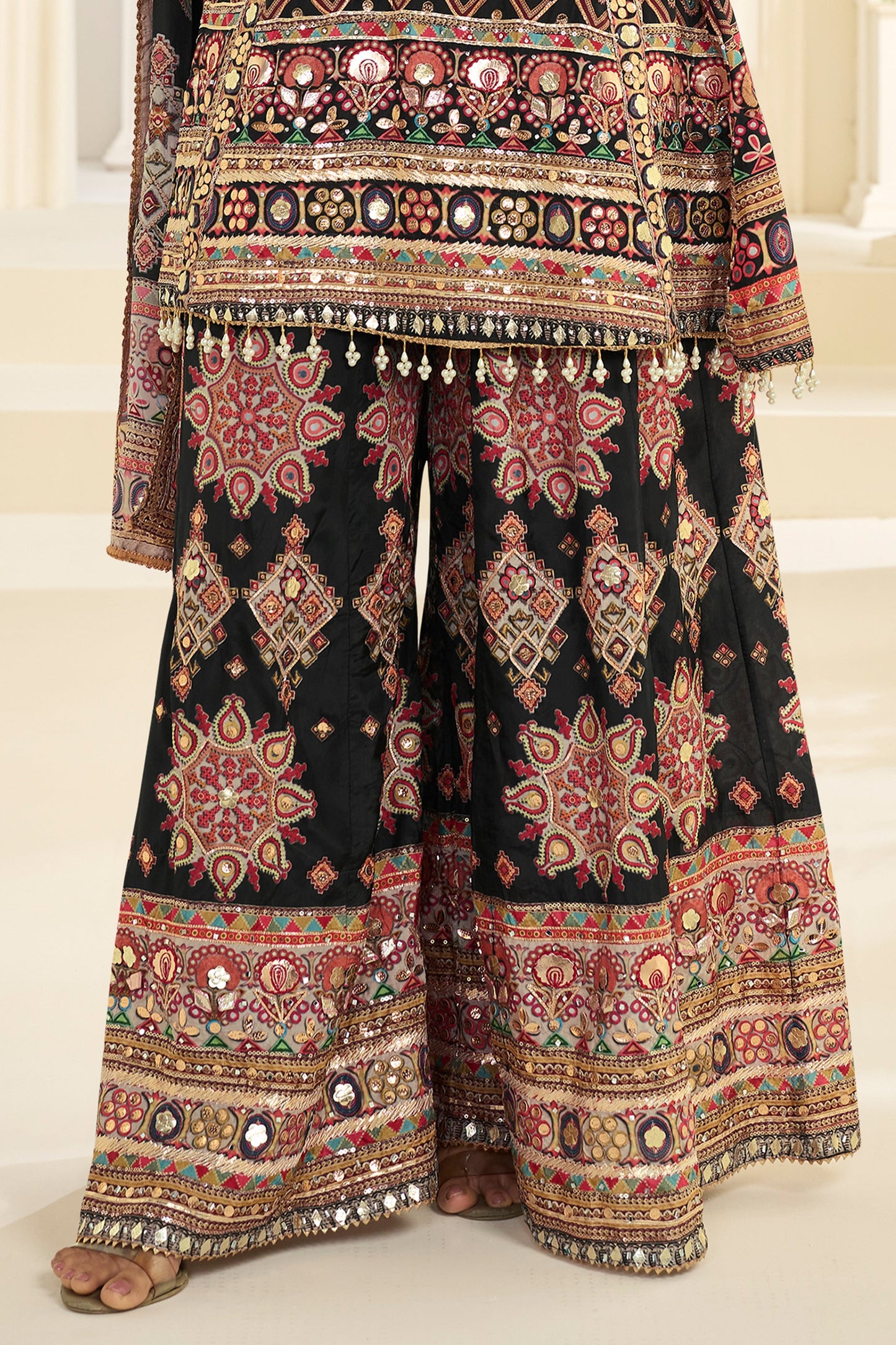 Black Readymade Embroidered Satin Silk Suit-SAR12113_5_SareeButa.com