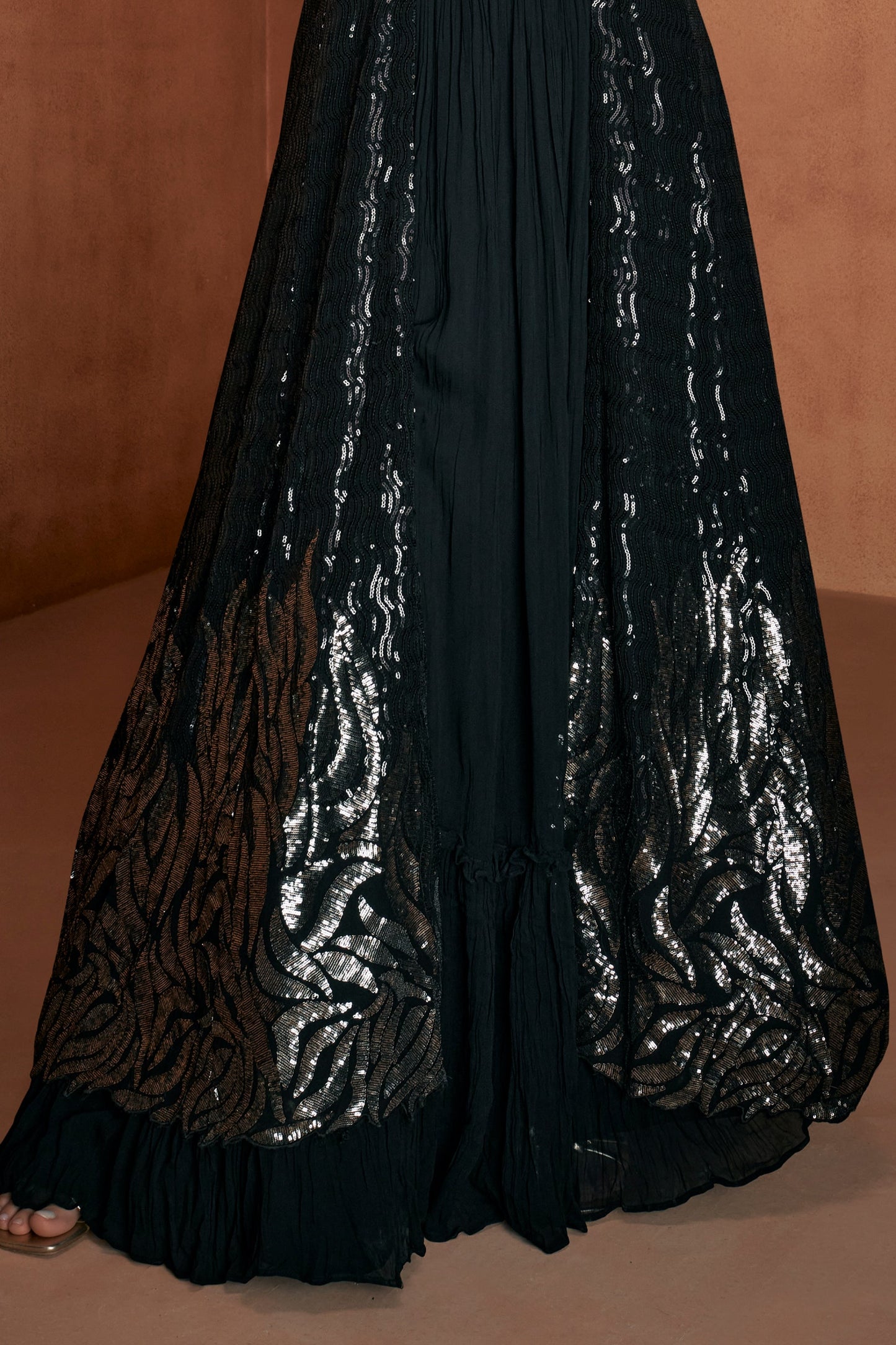 Black Readymade Georgette Skirt Set With Shrug-SAR12149_4_SareeButa.com