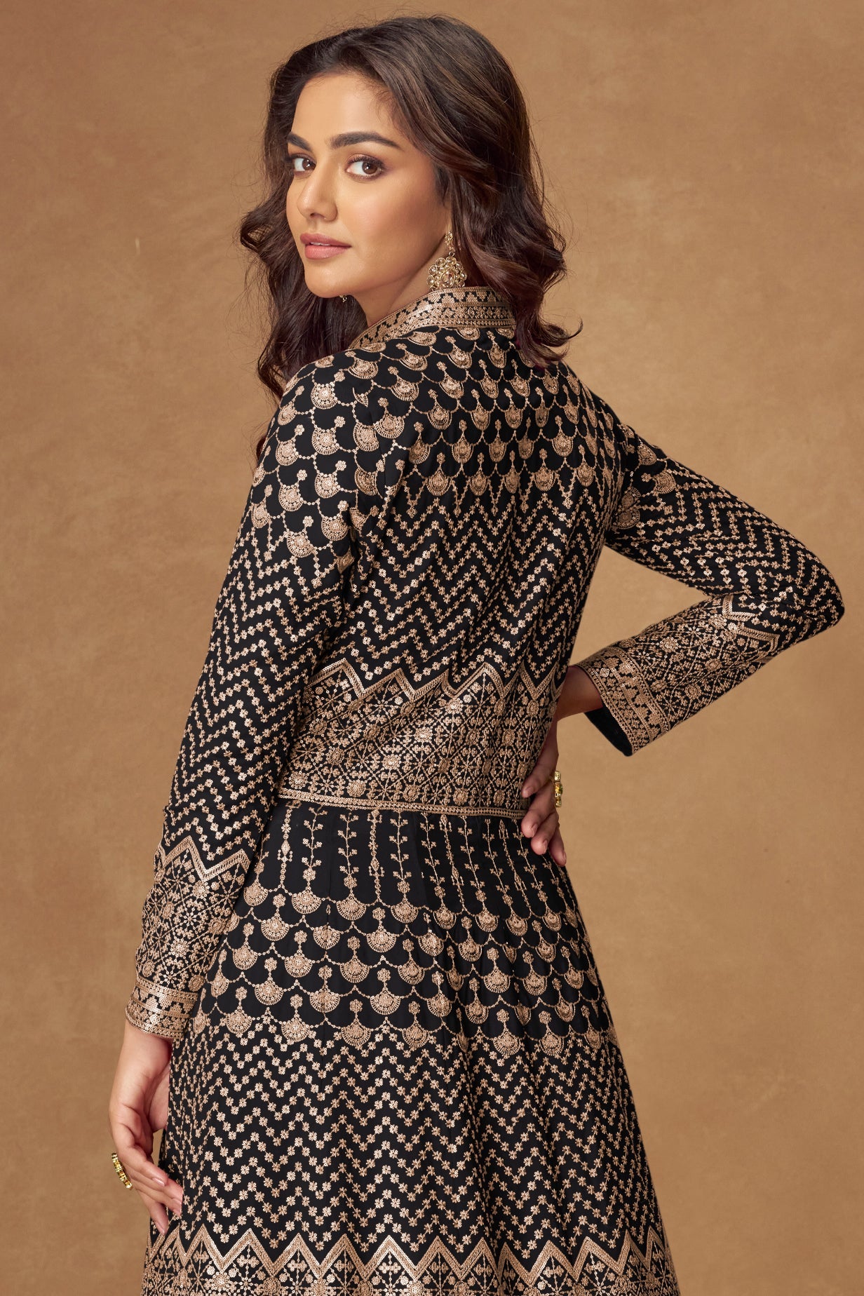 Black Readymade Heavy Work Georgette Skirt Suit-SS759_3_SareeButa.com