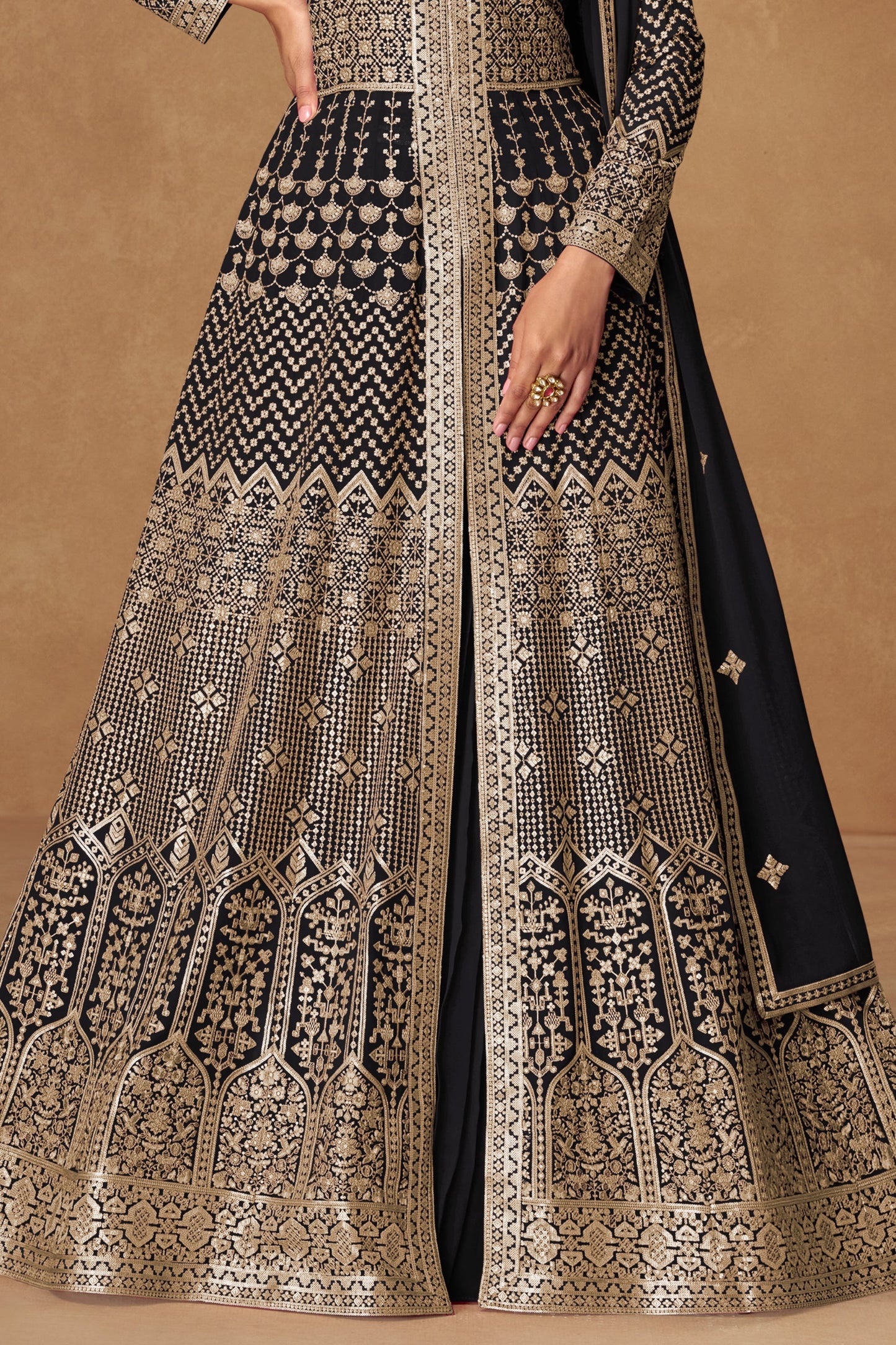 Black Readymade Heavy Work Georgette Skirt Suit-SS759_4_SareeButa.com