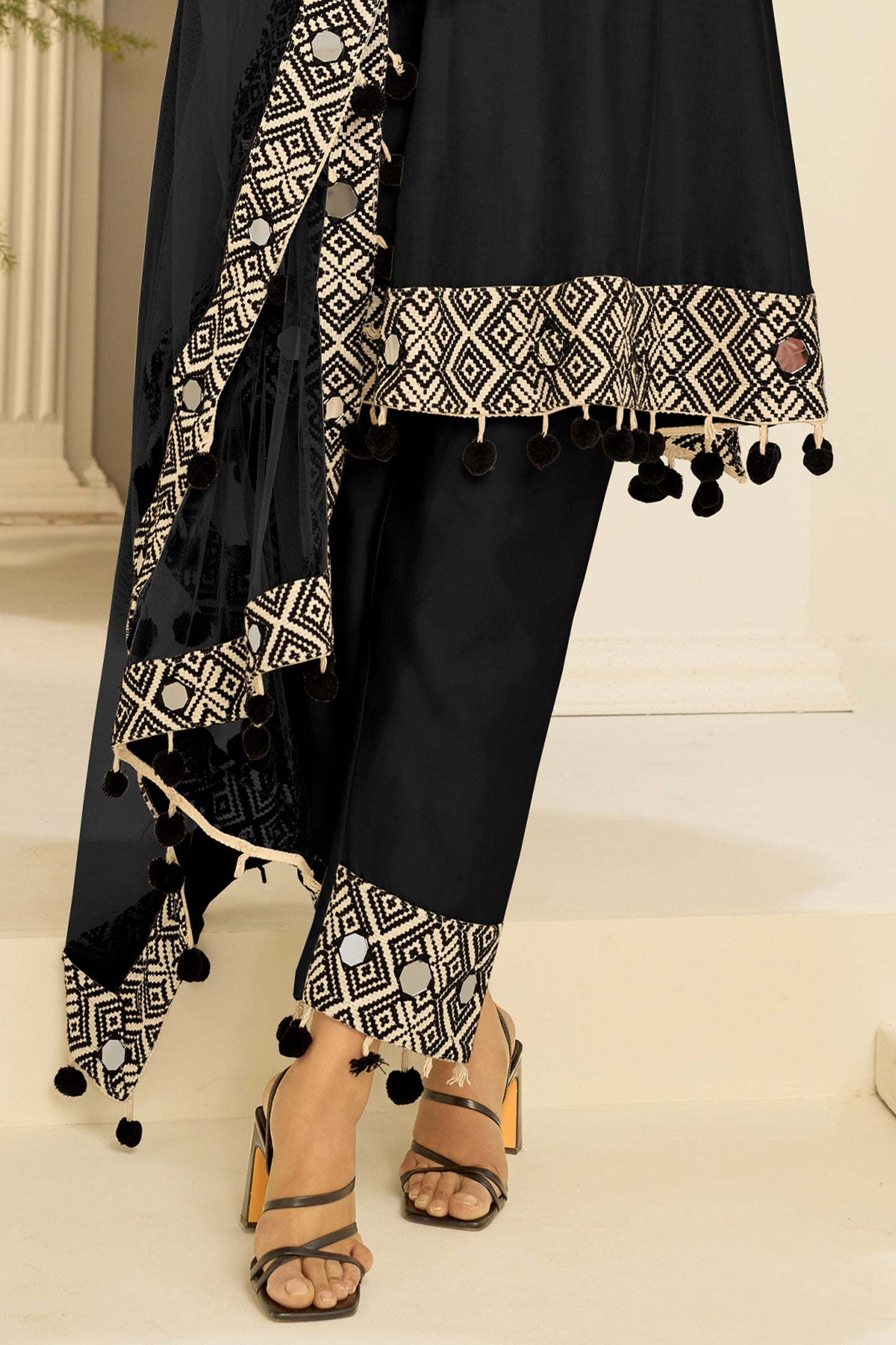 Black Readymade Mirror Work Silk A-line Suit-SAR12167_4_SareeButa.com