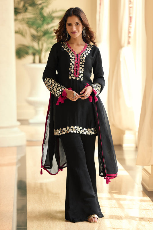 Black Readymade Mirror Work Silk Suit-SAR11984_1_SareeButa.com