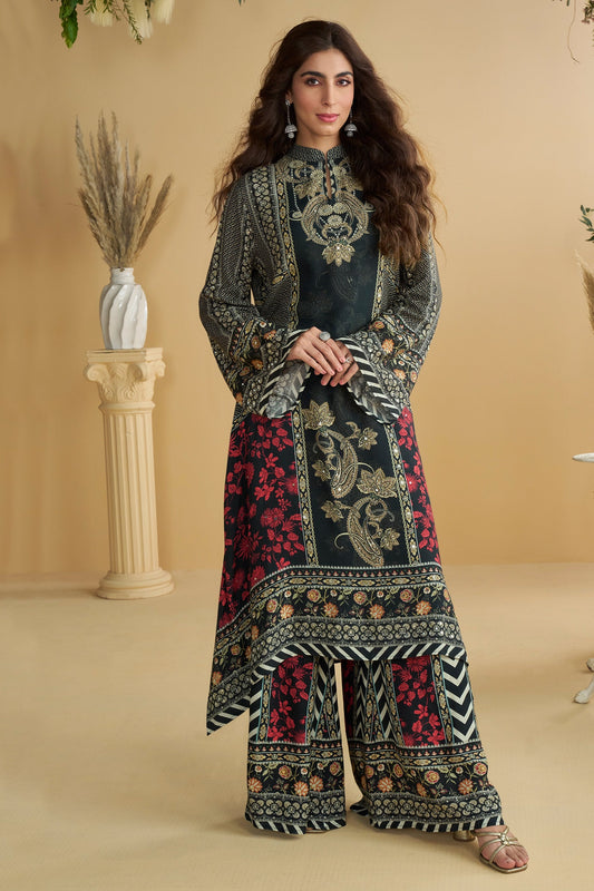 Black Readymade Printed Crepe Palazzo Set-SAR11065_1_SareeButa.com