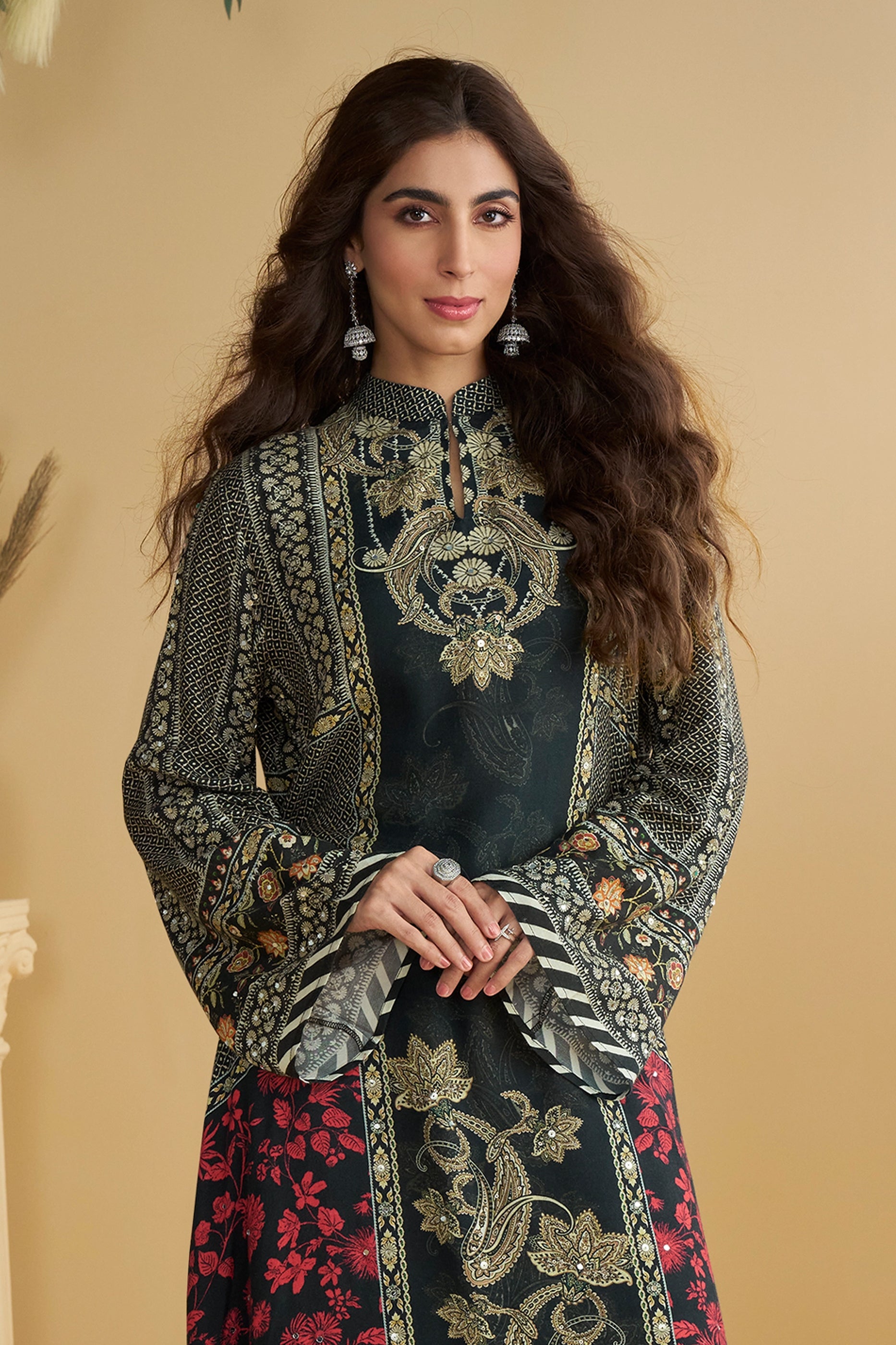 Black Readymade Printed Crepe Palazzo Set-SAR11065_3_SareeButa.com