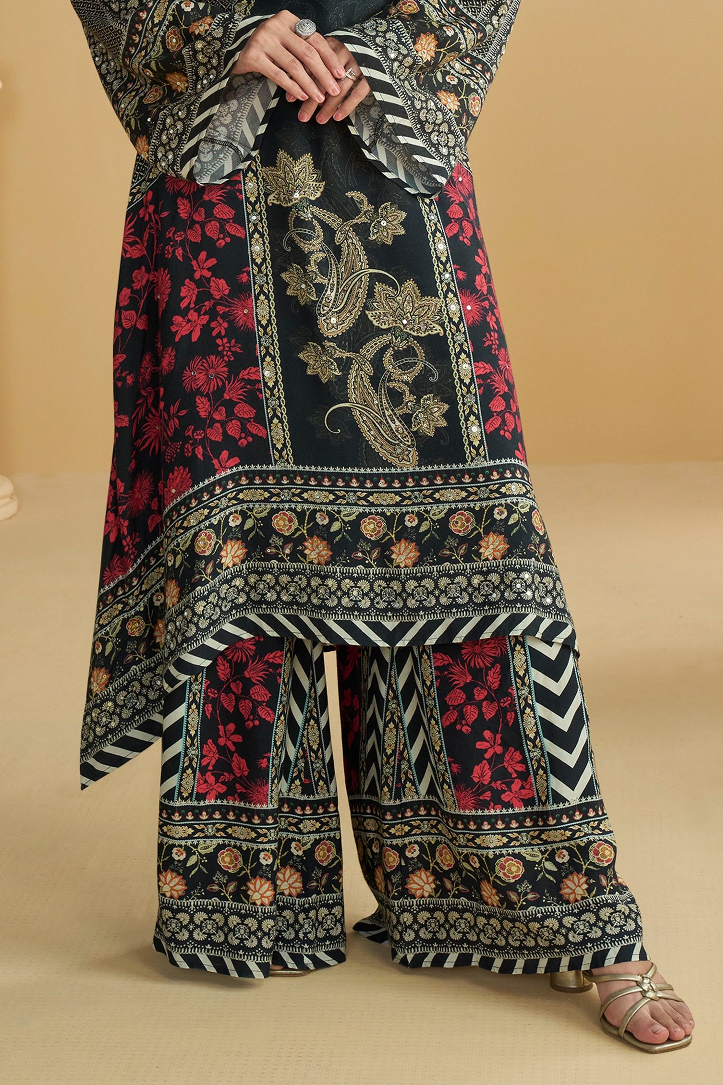 Black Readymade Printed Crepe Palazzo Set-SAR11065_4_SareeButa.com