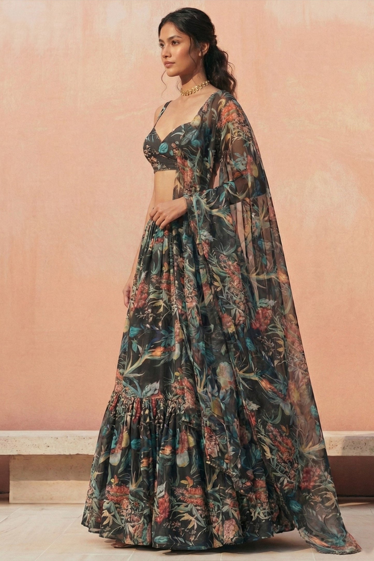 Black Readymade Printed Georgette Lehenga-SAR11655_1_SareeButa.com