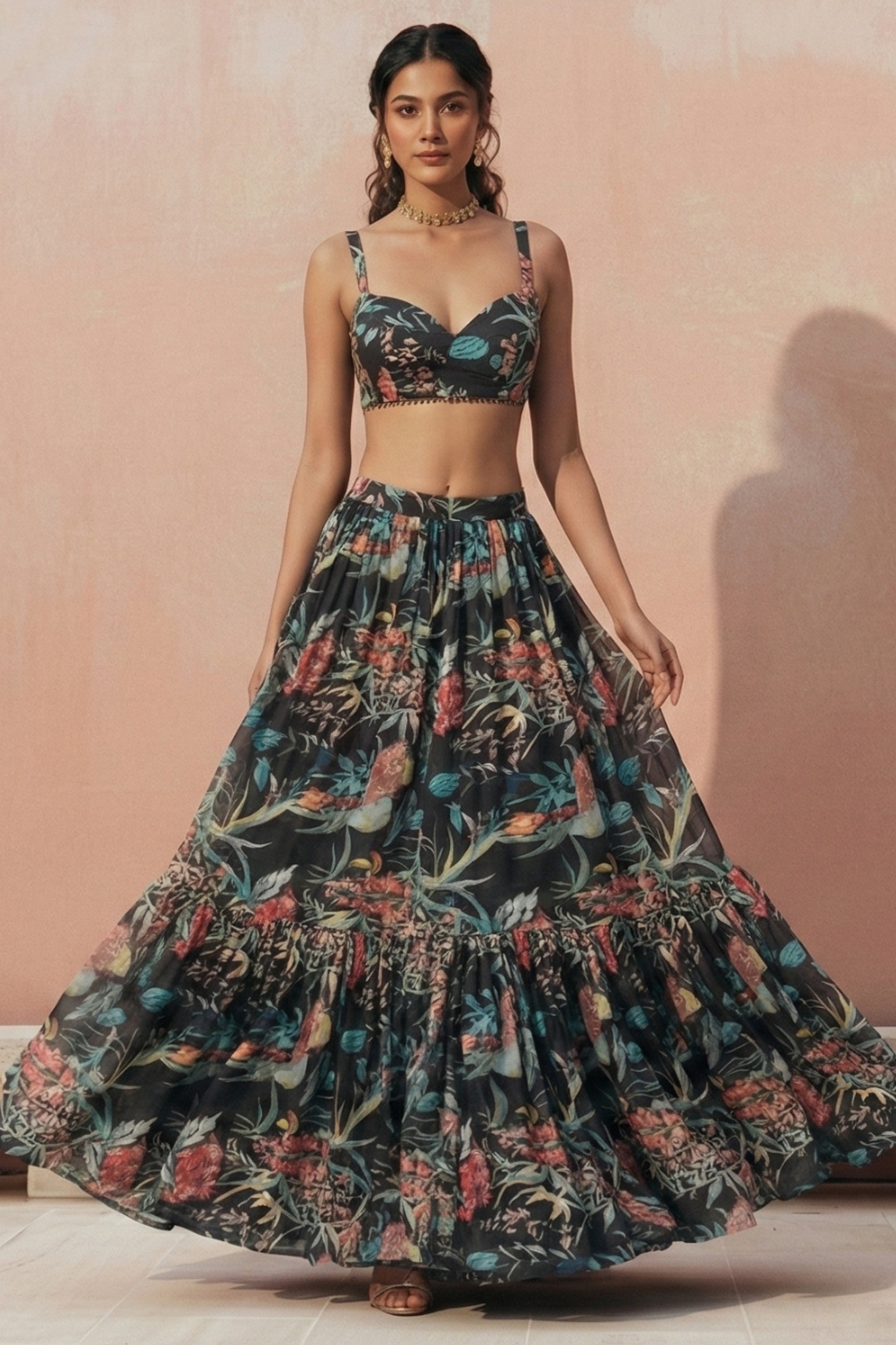 Black Readymade Printed Georgette Lehenga-SAR11655_3_SareeButa.com