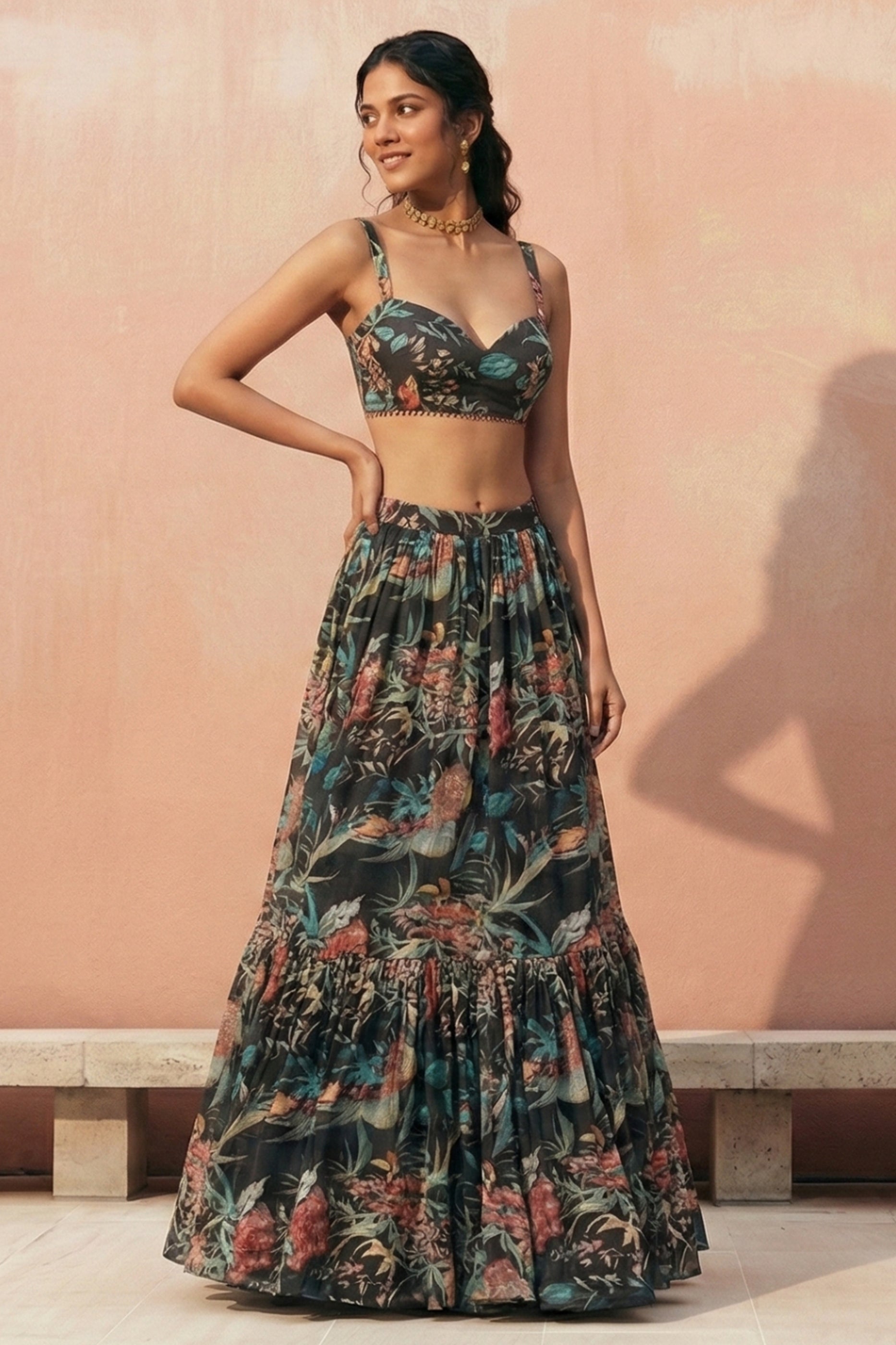 Black Readymade Printed Georgette Lehenga-SAR11655_5_SareeButa.com