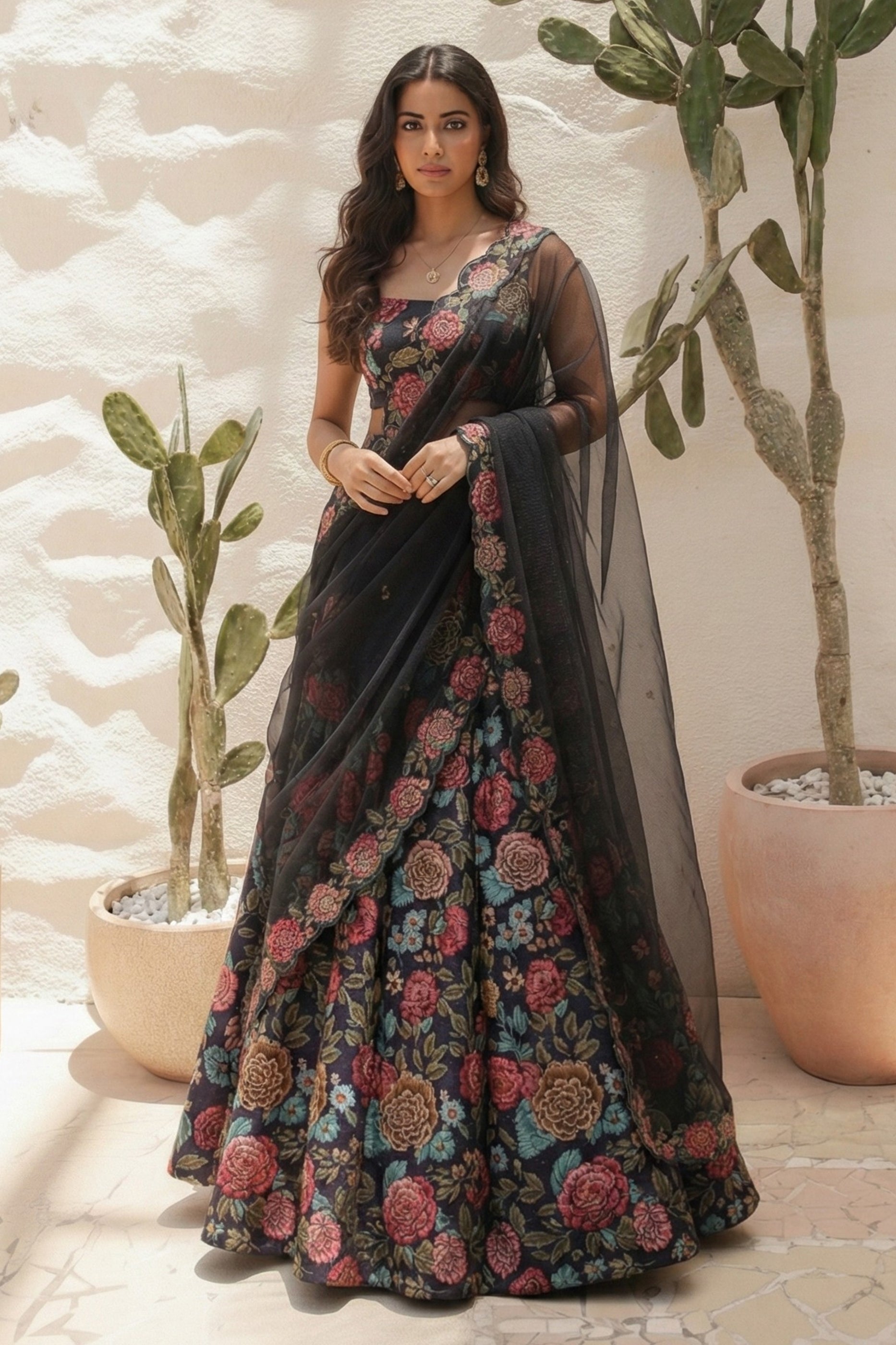 Black Readymade Printed Silk Lehenga-SAR11657_1_SareeButa.com