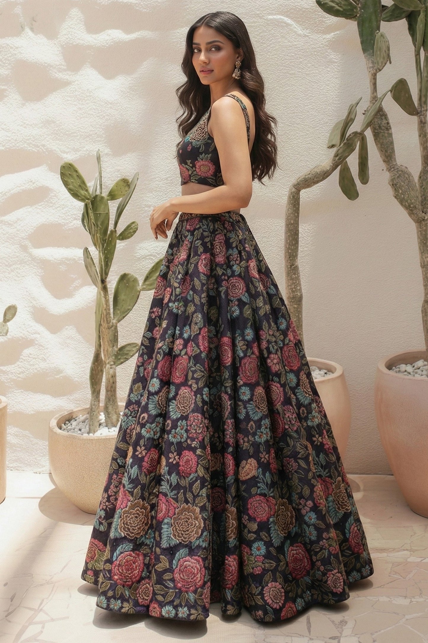 Black Readymade Printed Silk Lehenga-SAR11657_3_SareeButa.com