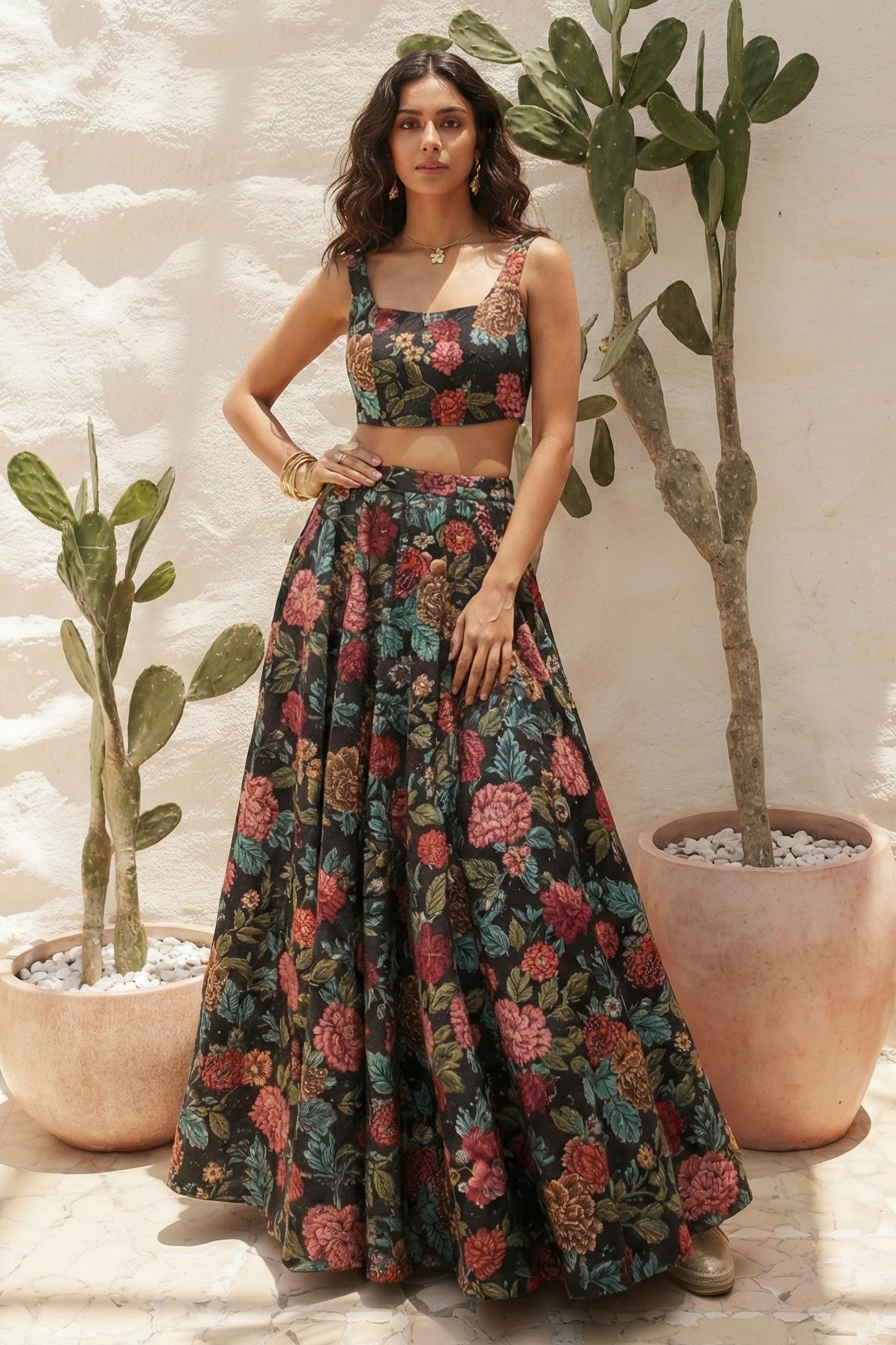 Black Readymade Printed Silk Lehenga-SAR11657_4_SareeButa.com