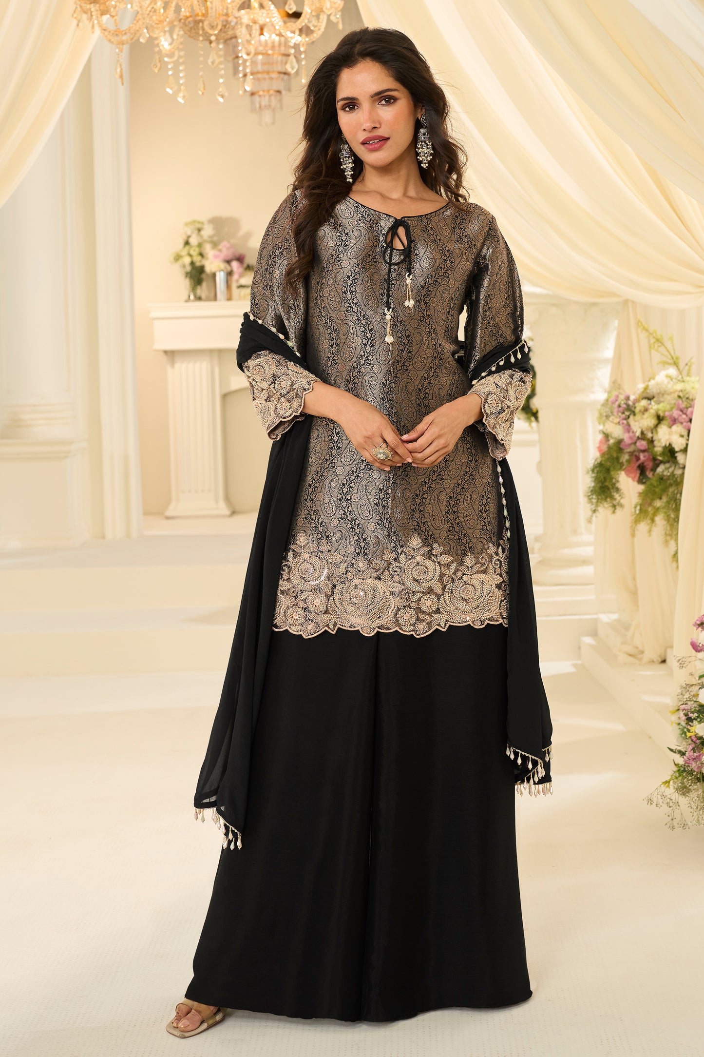 Black Readymade Viscose Jacquard Silk Suit-SAR12212_1_SareeButa.com