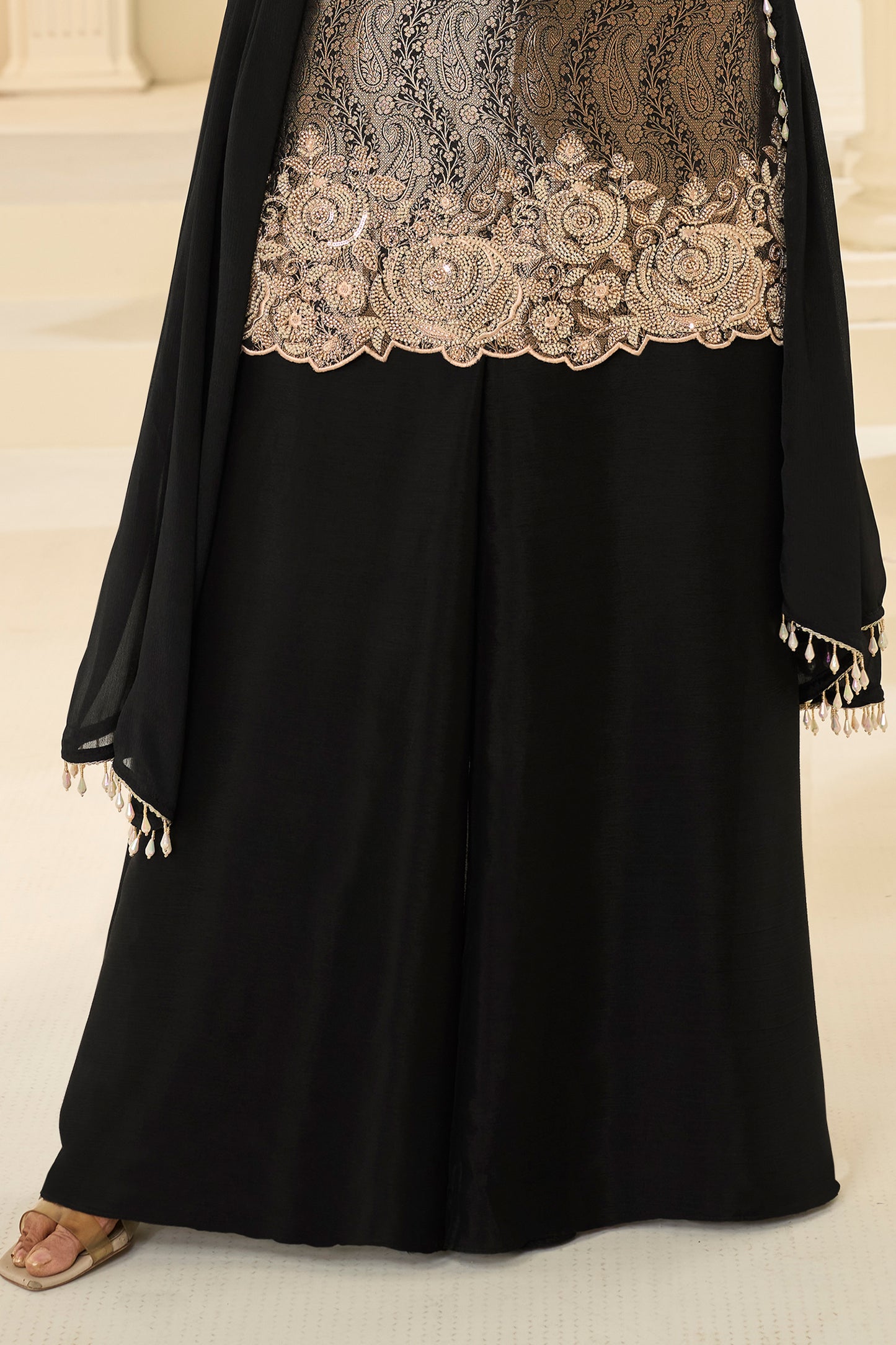 Black Readymade Viscose Jacquard Silk Suit-SAR12212_4_SareeButa.com