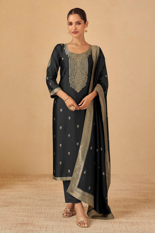 Black Readymade Viscose Silk Suit-SAR11077_1_SareeButa.com