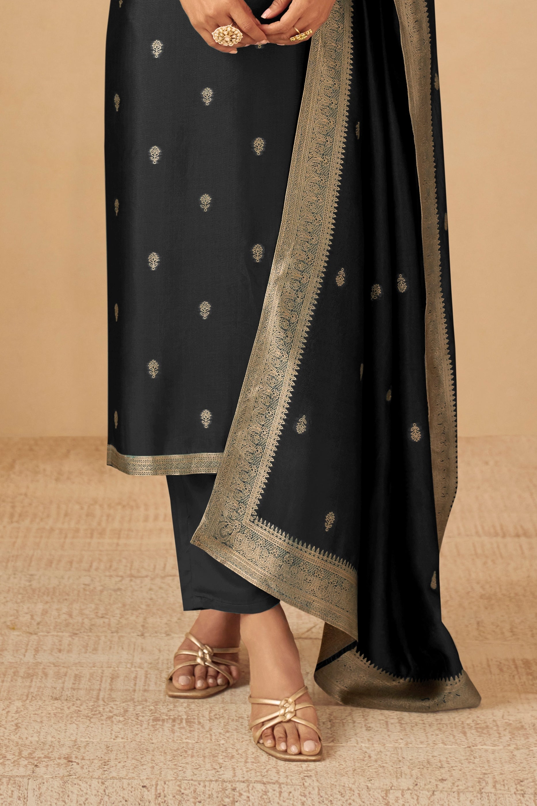 Black Readymade Viscose Silk Suit-SAR11077_4_SareeButa.com