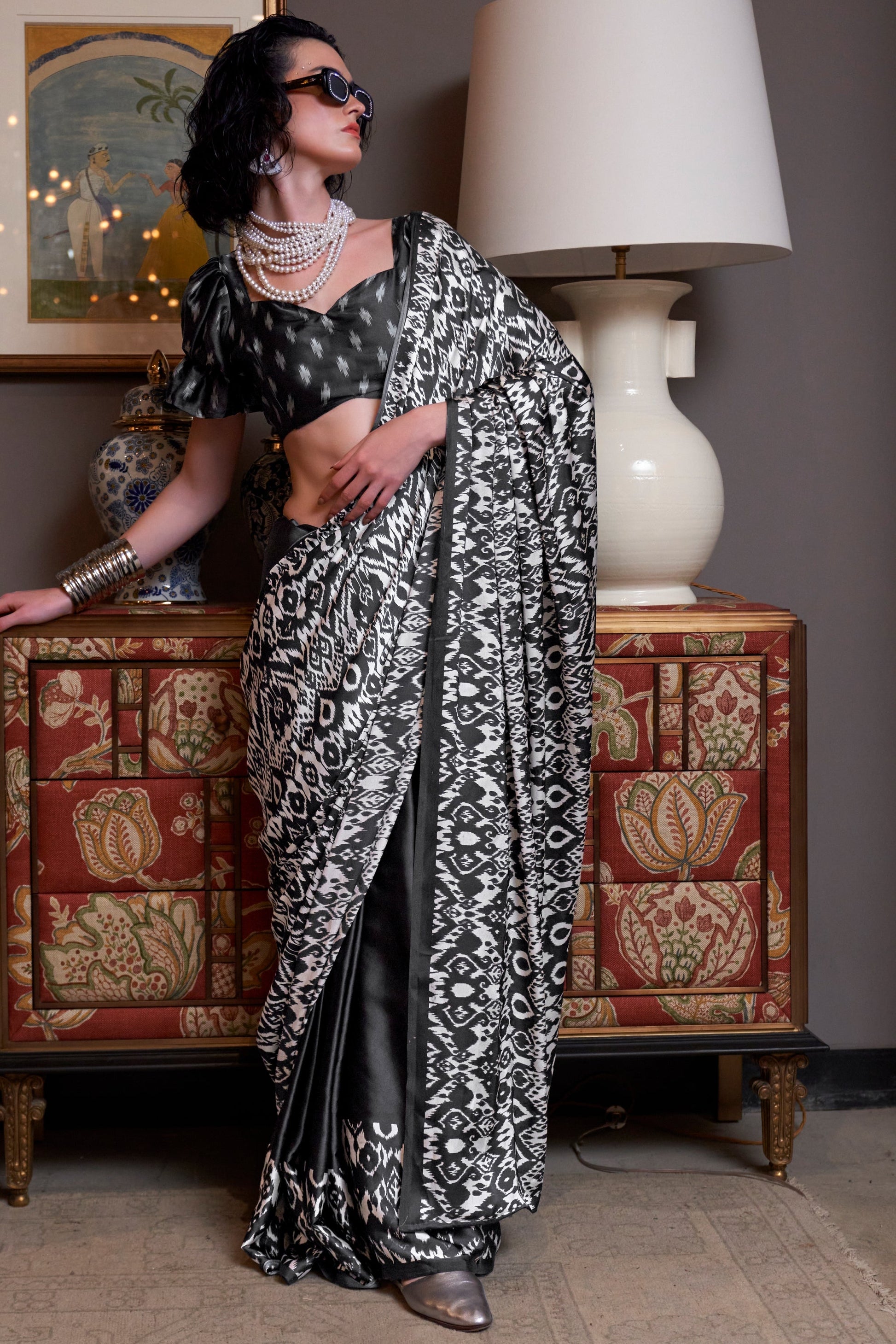 Black Satin Crepe Patola Print Saree-ZB133883_1_SareeButa.com
