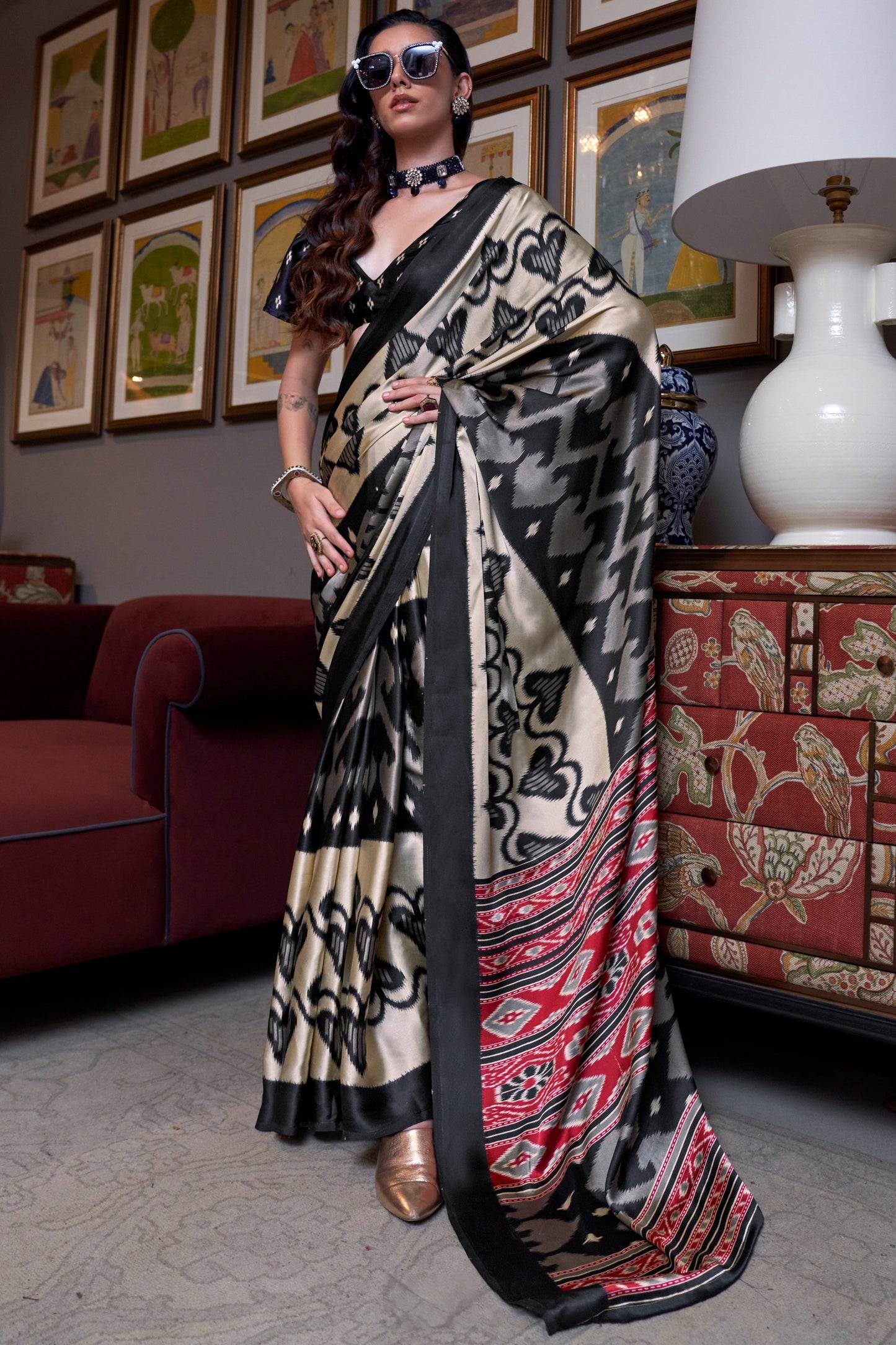 Black Satin Crepe Patola Print Saree-ZB133885_1_SareeButa.com