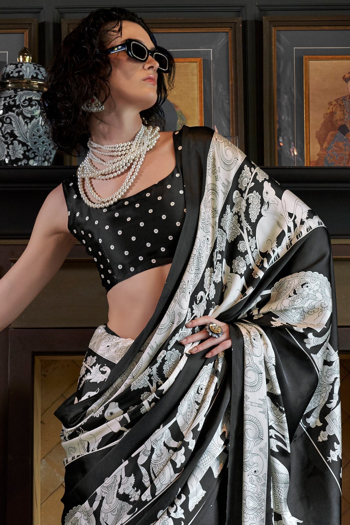 Black Satin Crepe Print Saree-ZB133880_2_SareeButa.com