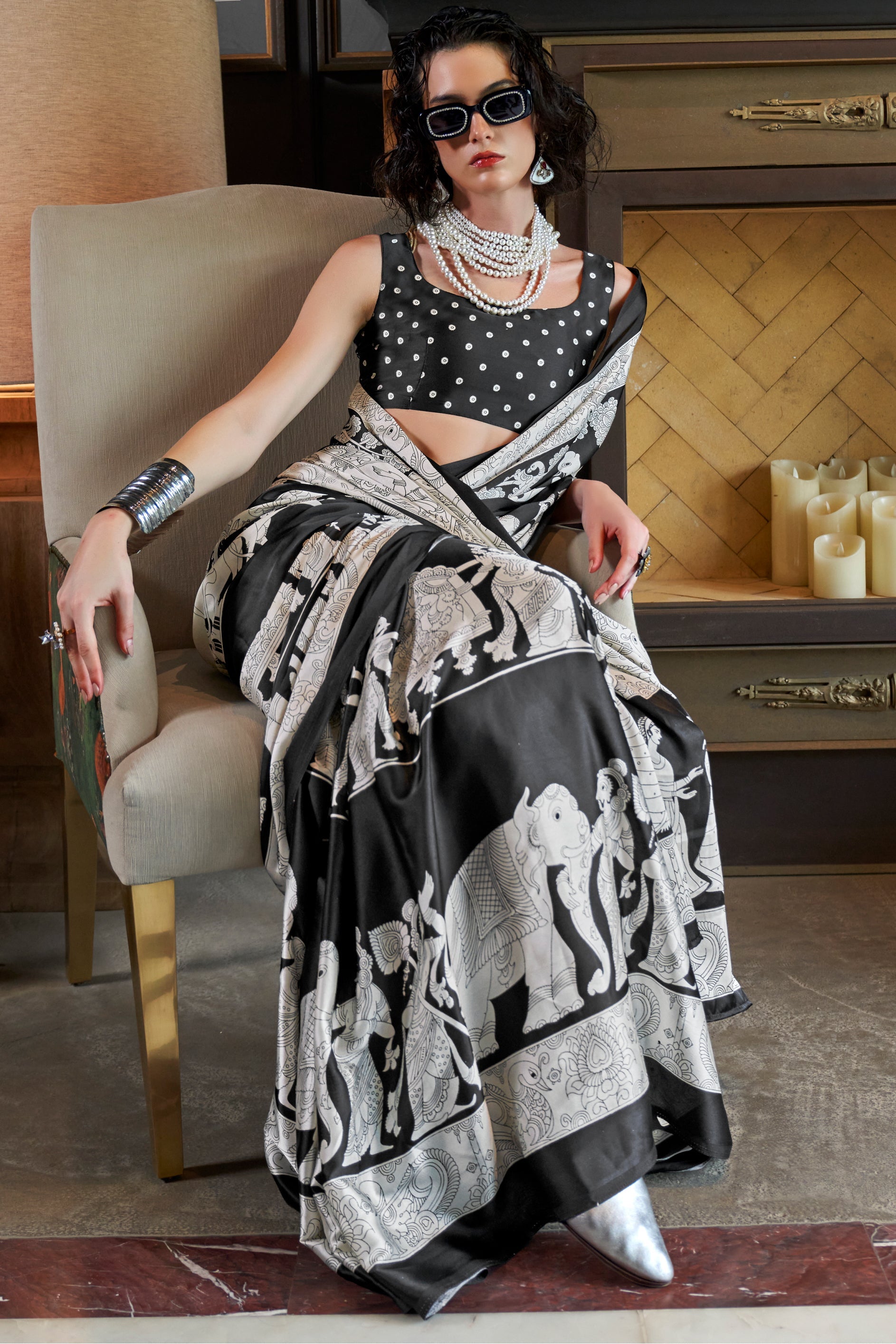 Black Satin Crepe Print Saree-ZB133880_3_SareeButa.com