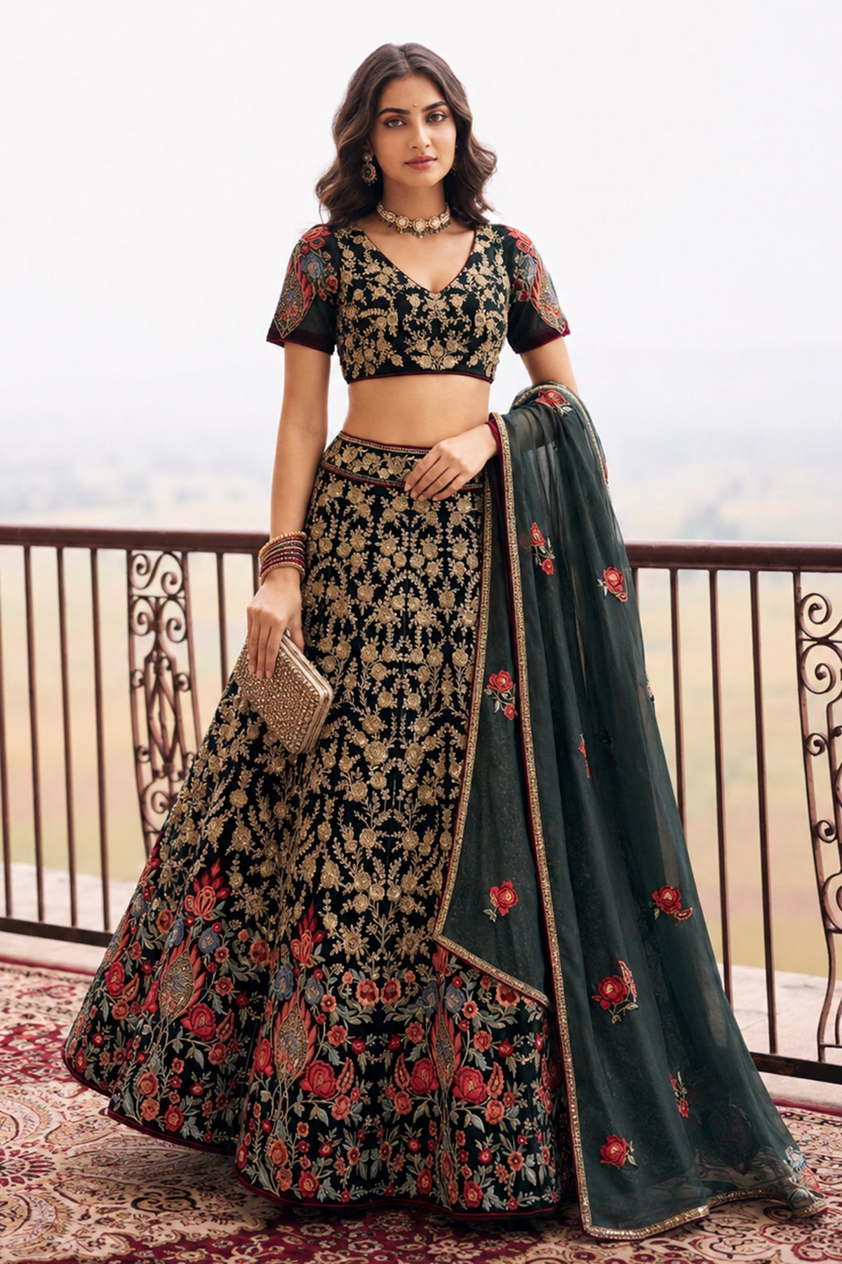 Black Semi Stitched Embroidered Net Lehenga-SAR13212_1_SareeButa.com