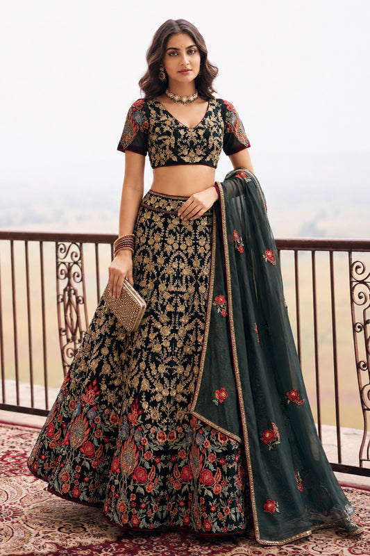 Black Semi Stitched Embroidered Net Lehenga-SAR13212_1_SareeButa.com