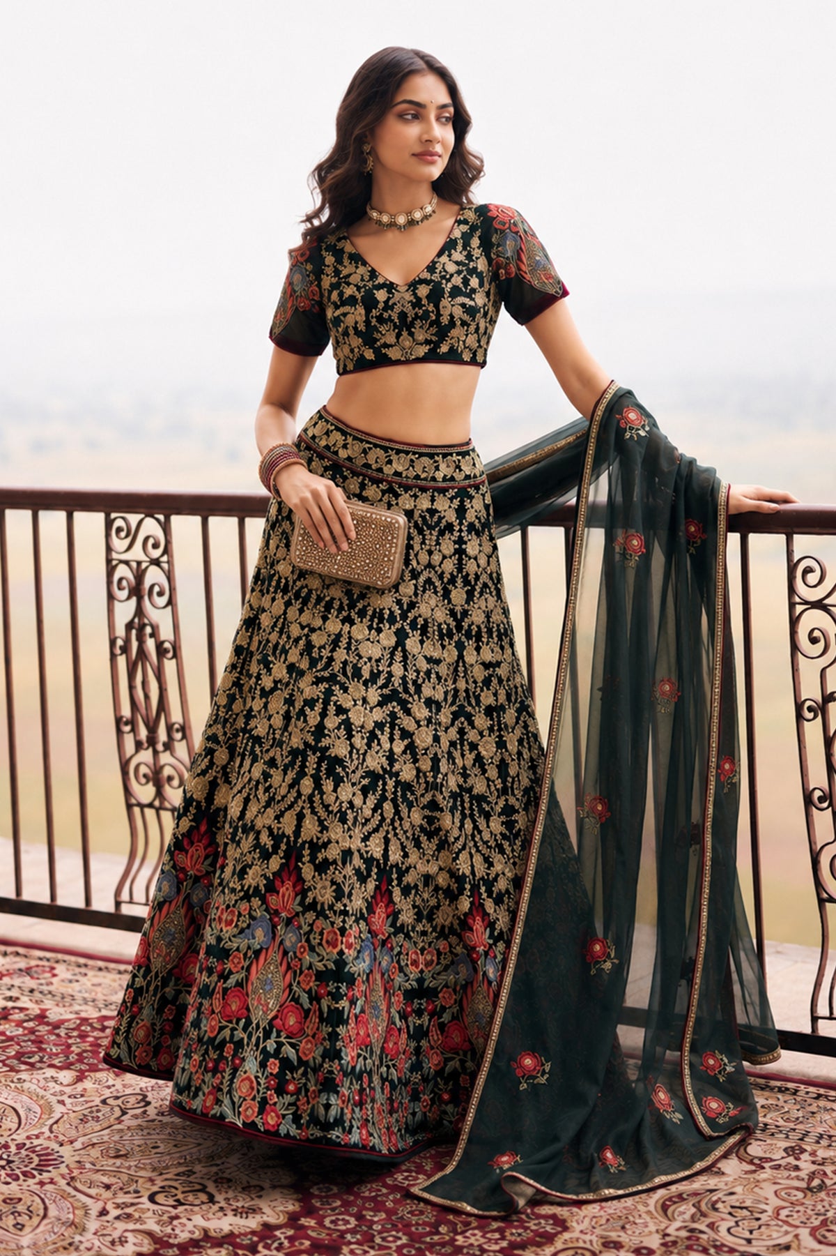 Black Semi Stitched Embroidered Net Lehenga-SAR13212_3_SareeButa.com