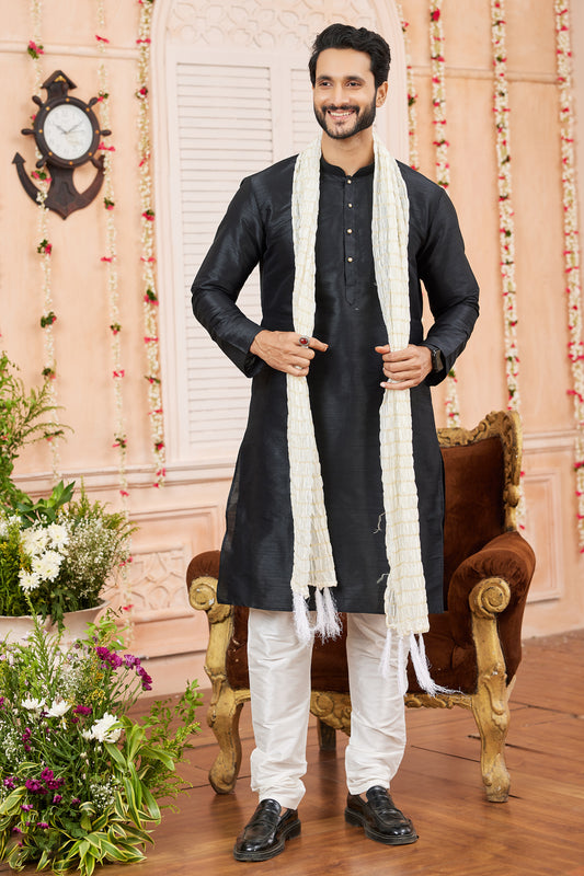 Black Silk Kurta Pajama-SAR11399_1_SareeButa.com