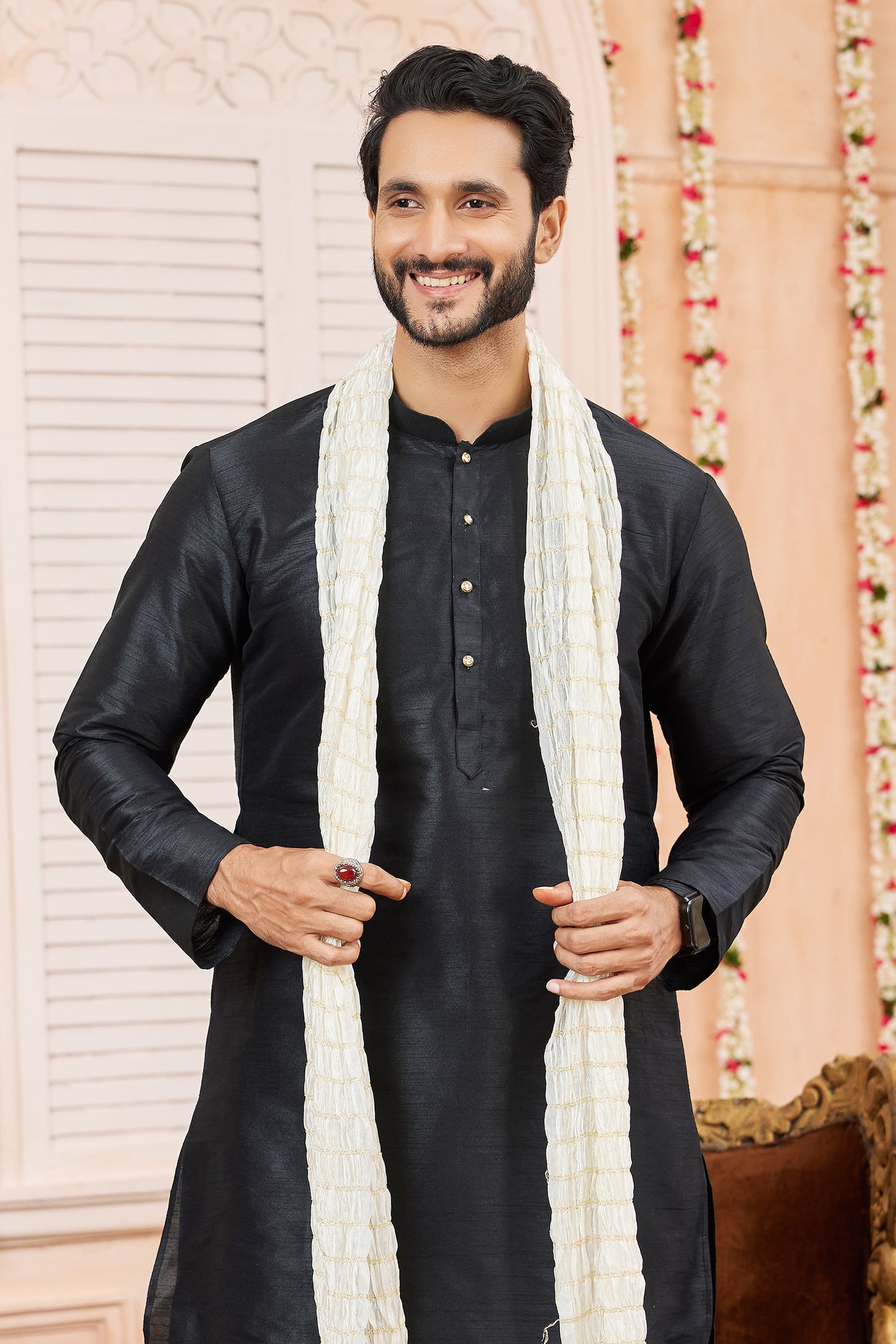 Black Silk Kurta Pajama-SAR11399_3_SareeButa.com