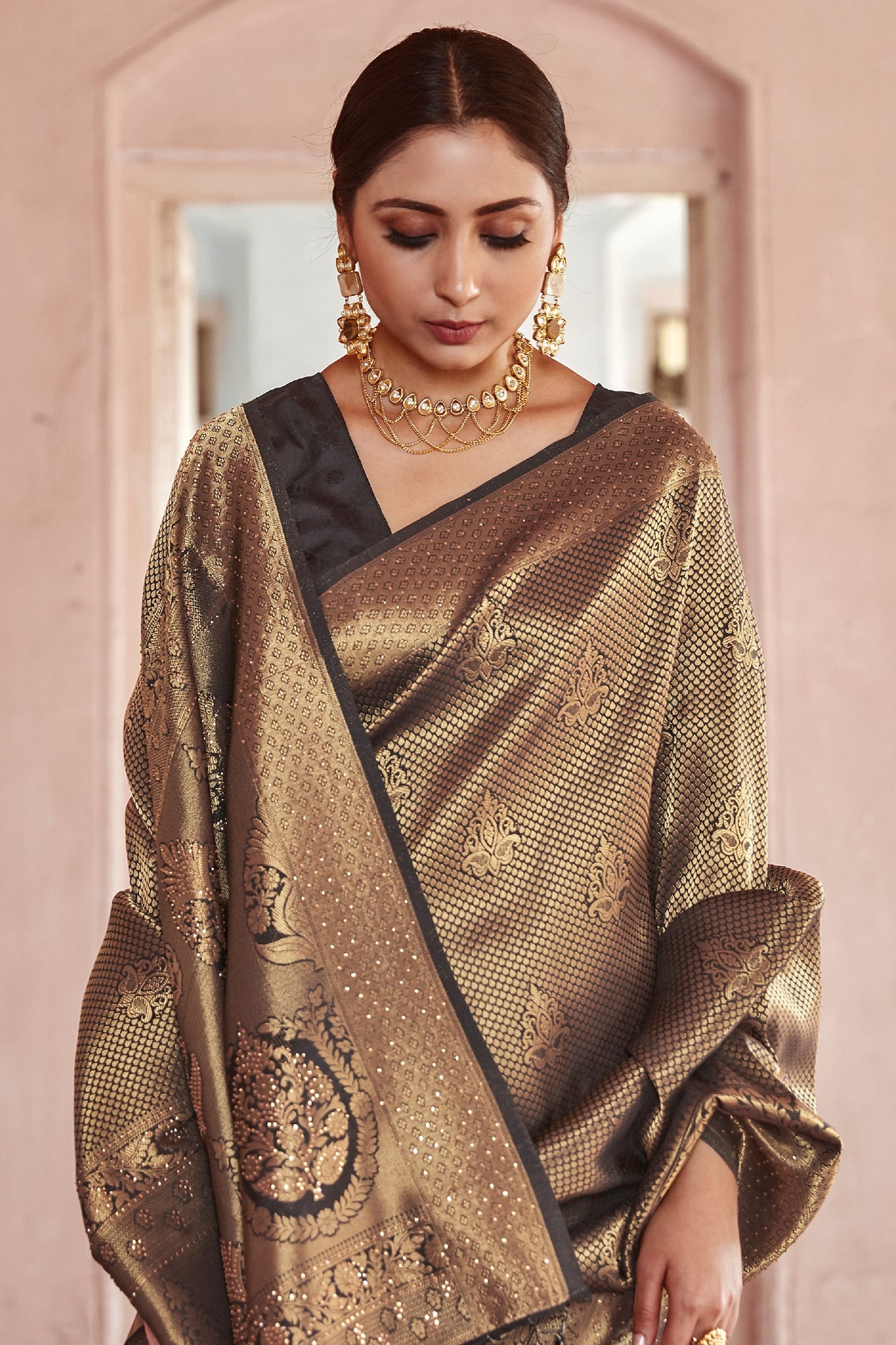 Black Stone Work Silk Saree-SAR11463_2_SareeButa.com