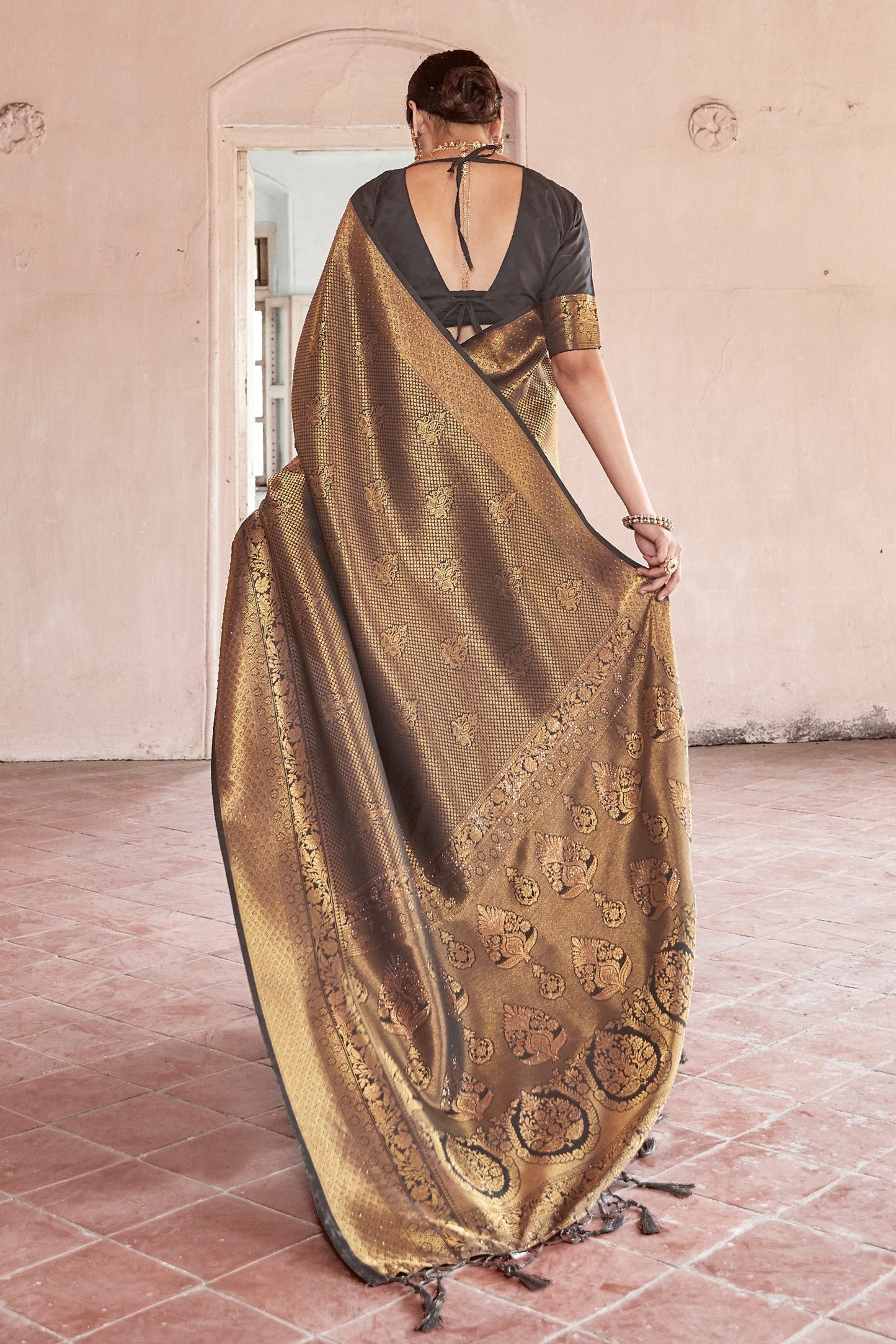 Black Stone Work Silk Saree-SAR11463_3_SareeButa.com